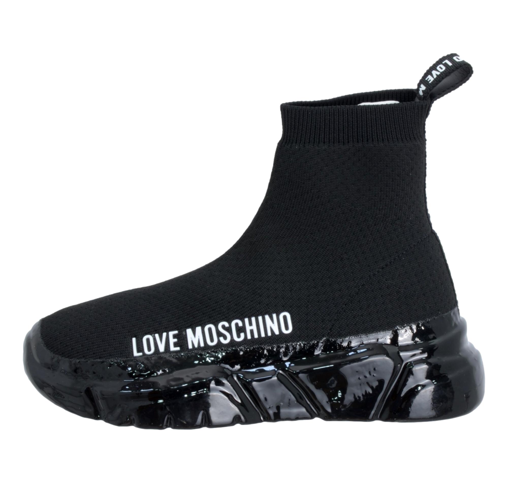 Scarpe Donna LOVE MOSCHINO Sneakers in Pelle Nera con Logo Lettering a  sconto