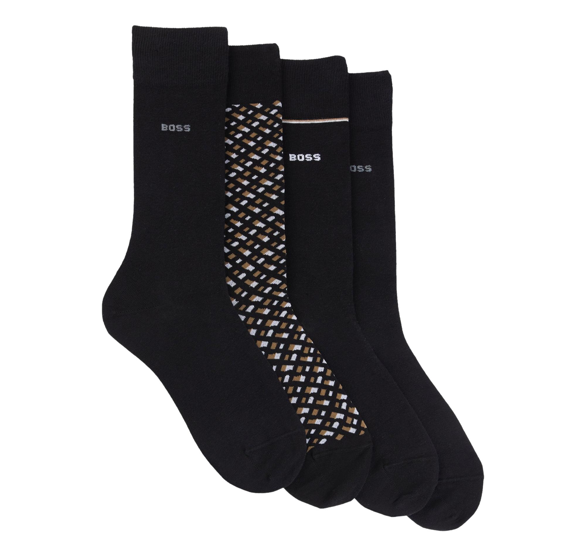 BOSS Calze Uomo Ad Altezza Regolare In Misto Cotone In Confezione Da Quattro 4P RS Gift Monogram 50524322 Colore Nero