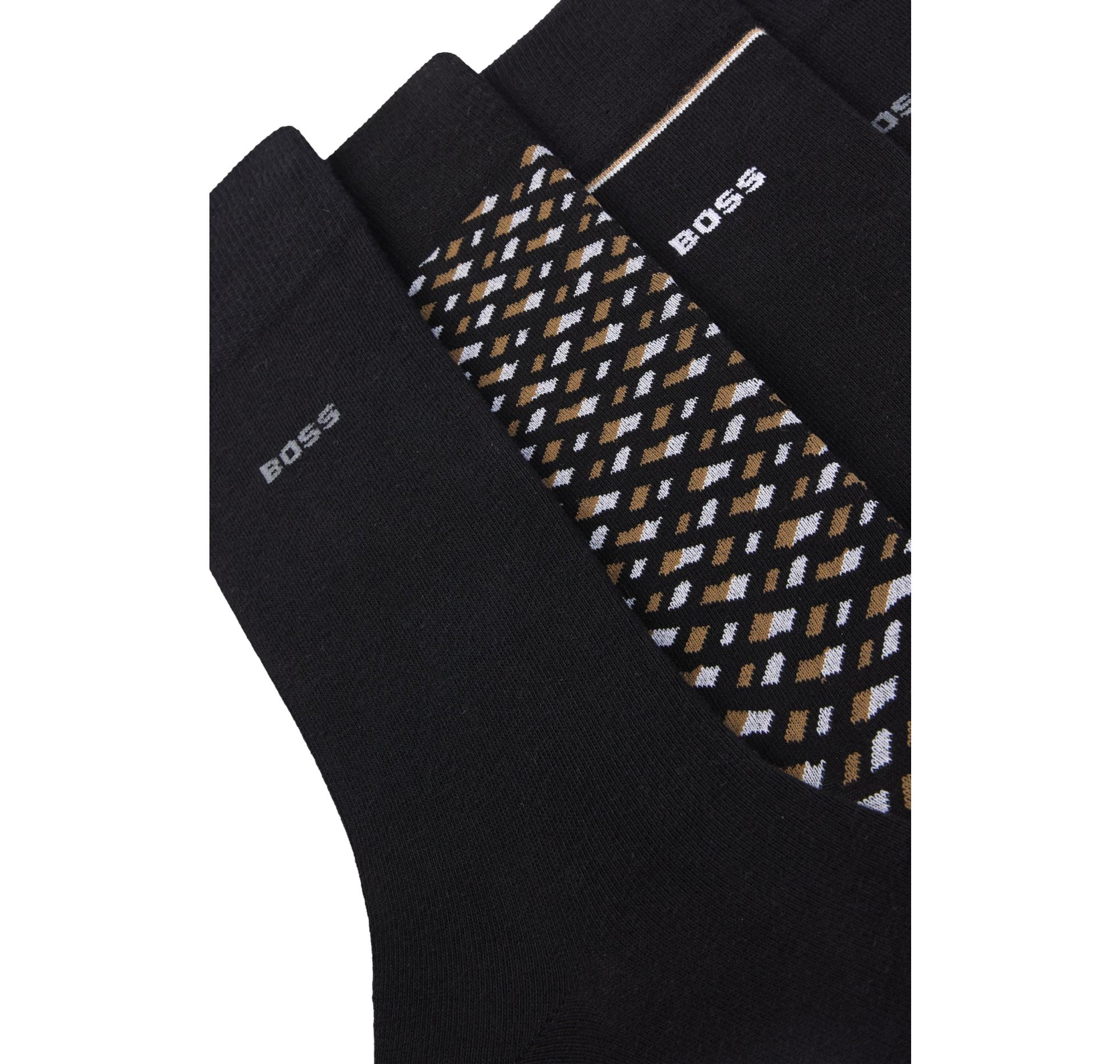 BOSS Calze Uomo Ad Altezza Regolare In Misto Cotone In Confezione Da Quattro 4P RS Gift Monogram 50524322 Colore Nero