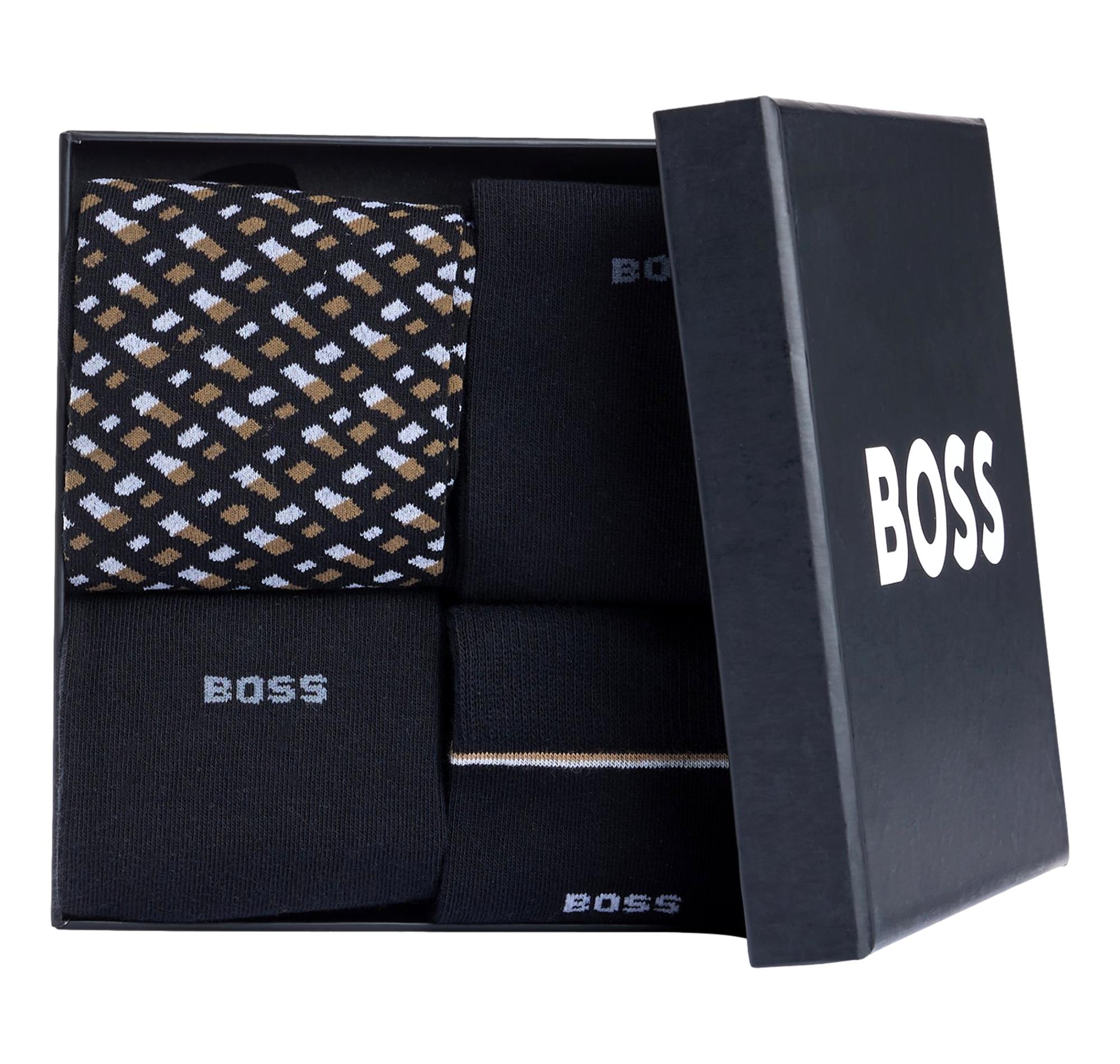 BOSS Calze Uomo Ad Altezza Regolare In Misto Cotone In Confezione Da Quattro 4P RS Gift Monogram 50524322 Colore Nero