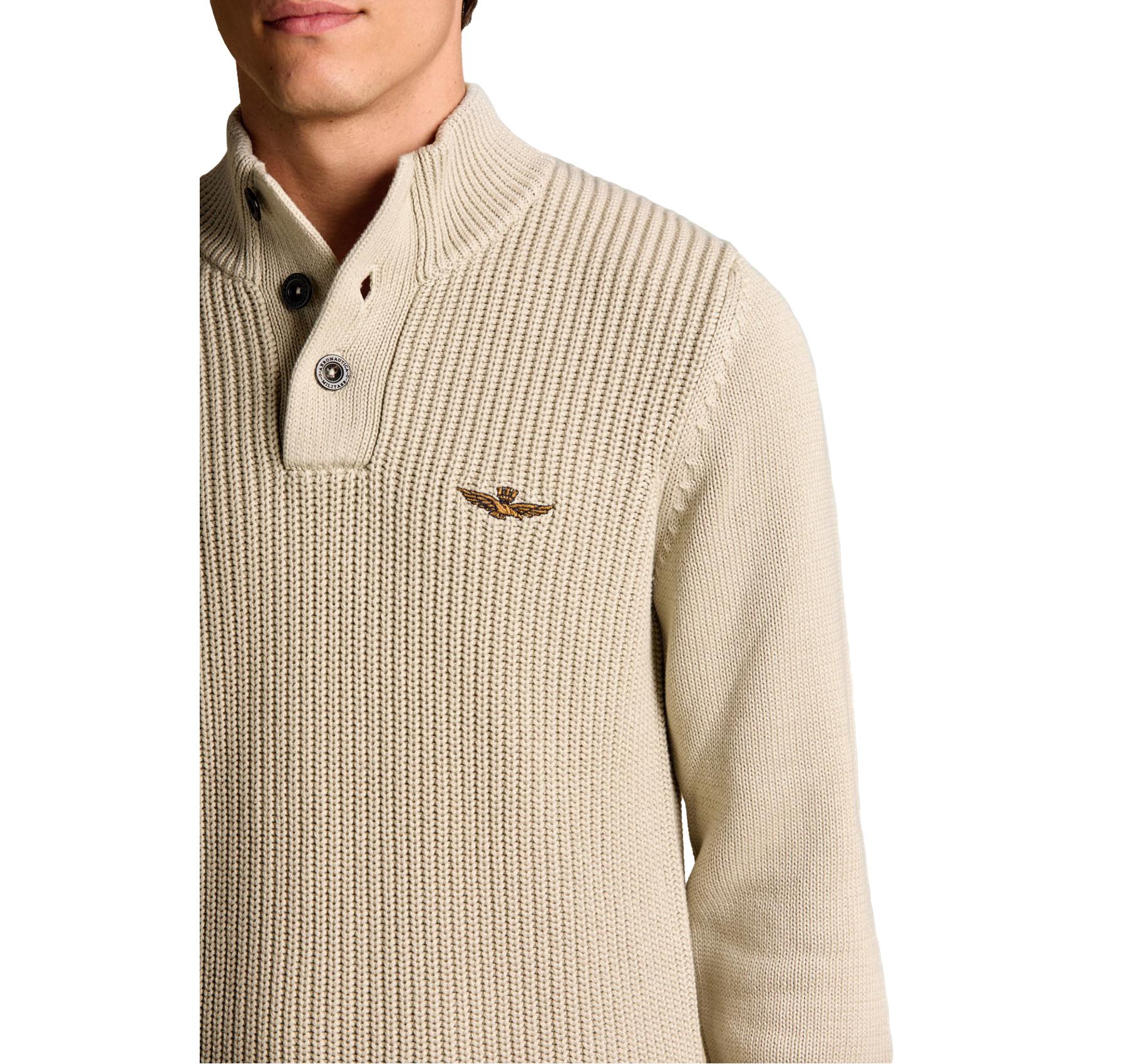 AERONAUTICA MILITARE Maglia Uomo Collo Alto Con Bottoni In Cotone MA1572UL00409 Colore Beige Chiaro
