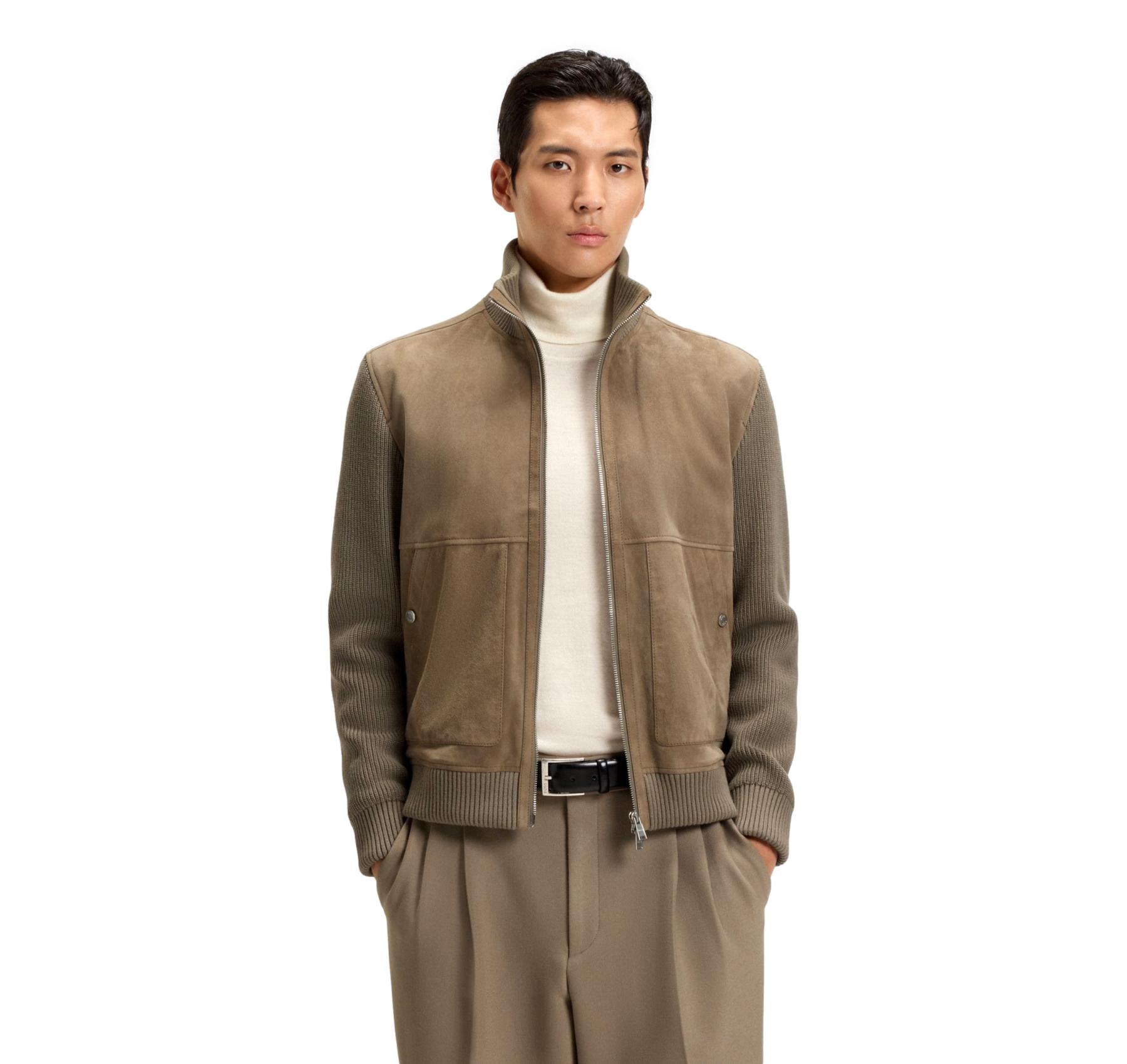 BOSS Giacca Uomo In Pelle Con Maniche In Misto Cotone H Maparo 50547673 Colore Beige Scuro