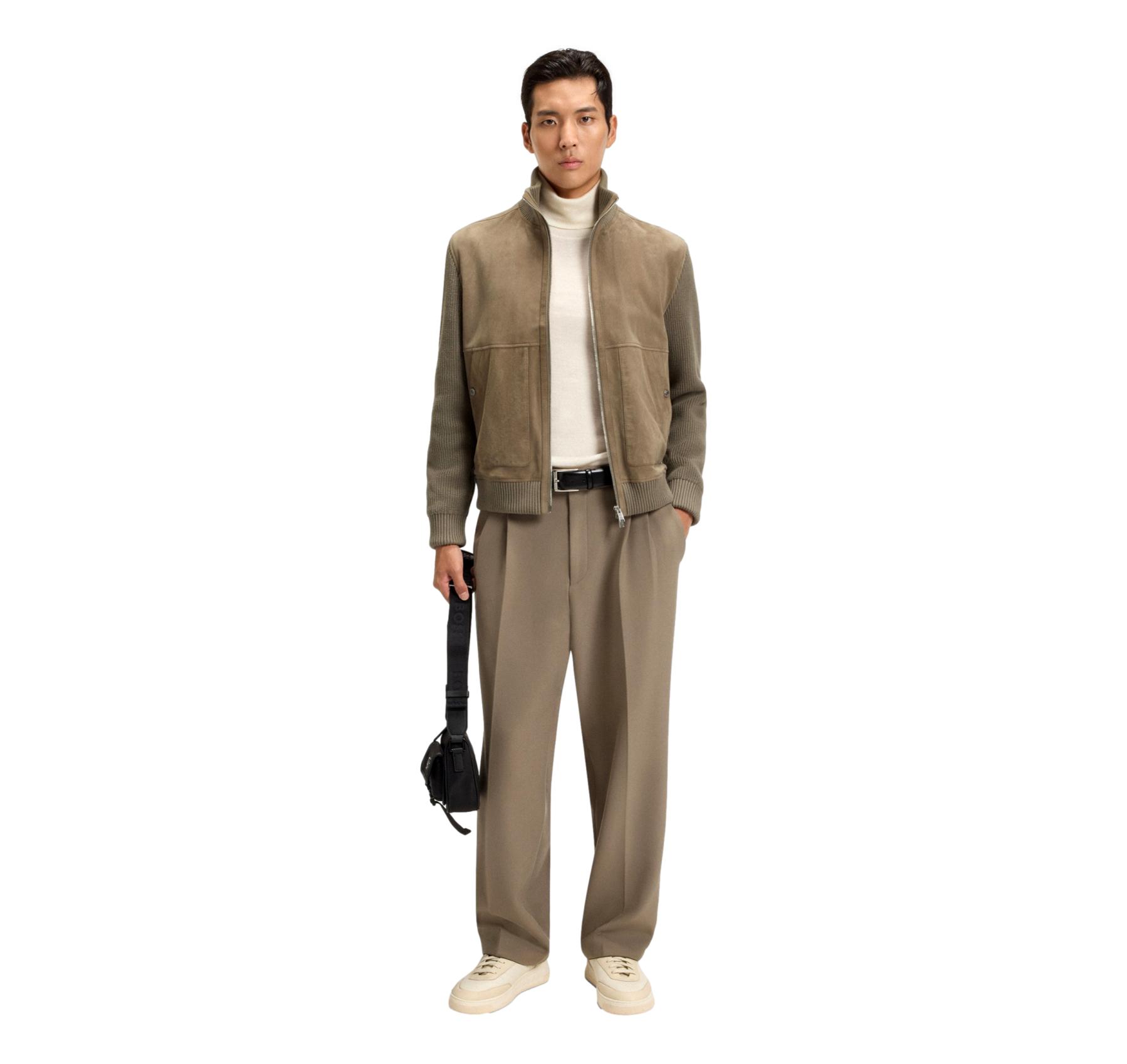BOSS Giacca Uomo In Pelle Con Maniche In Misto Cotone H Maparo 50547673 Colore Beige Scuro