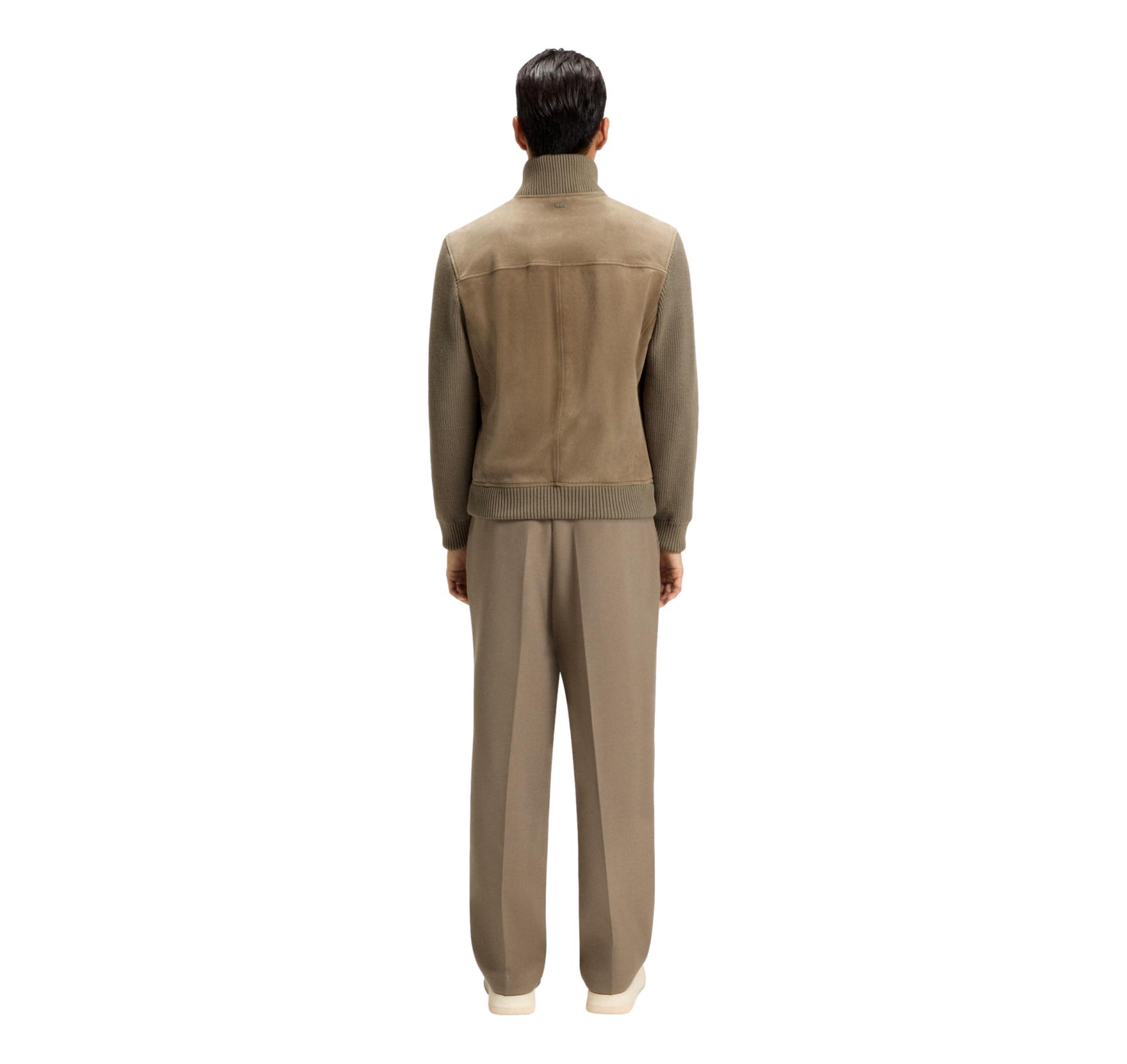 BOSS Giacca Uomo In Pelle Con Maniche In Misto Cotone H Maparo 50547673 Colore Beige Scuro