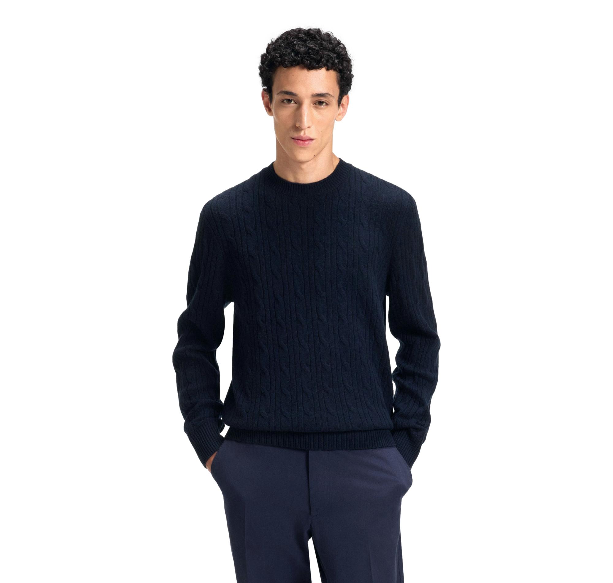 BOSS Maglione Uomo a Trecce In Lana e Cashmere H Hetico 50549975 Colore Blu