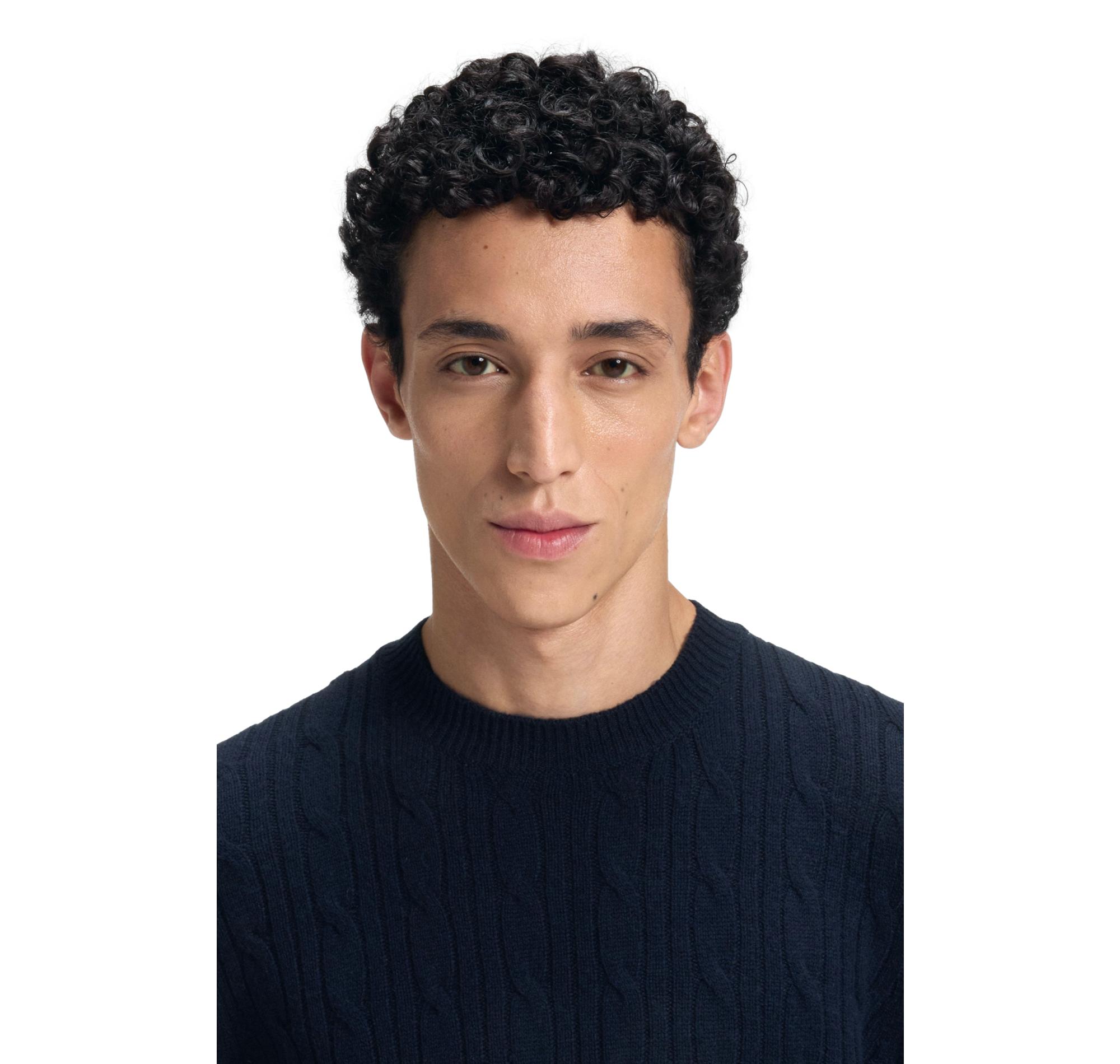 BOSS Maglione Uomo a Trecce In Lana e Cashmere H Hetico 50549975 Colore Blu