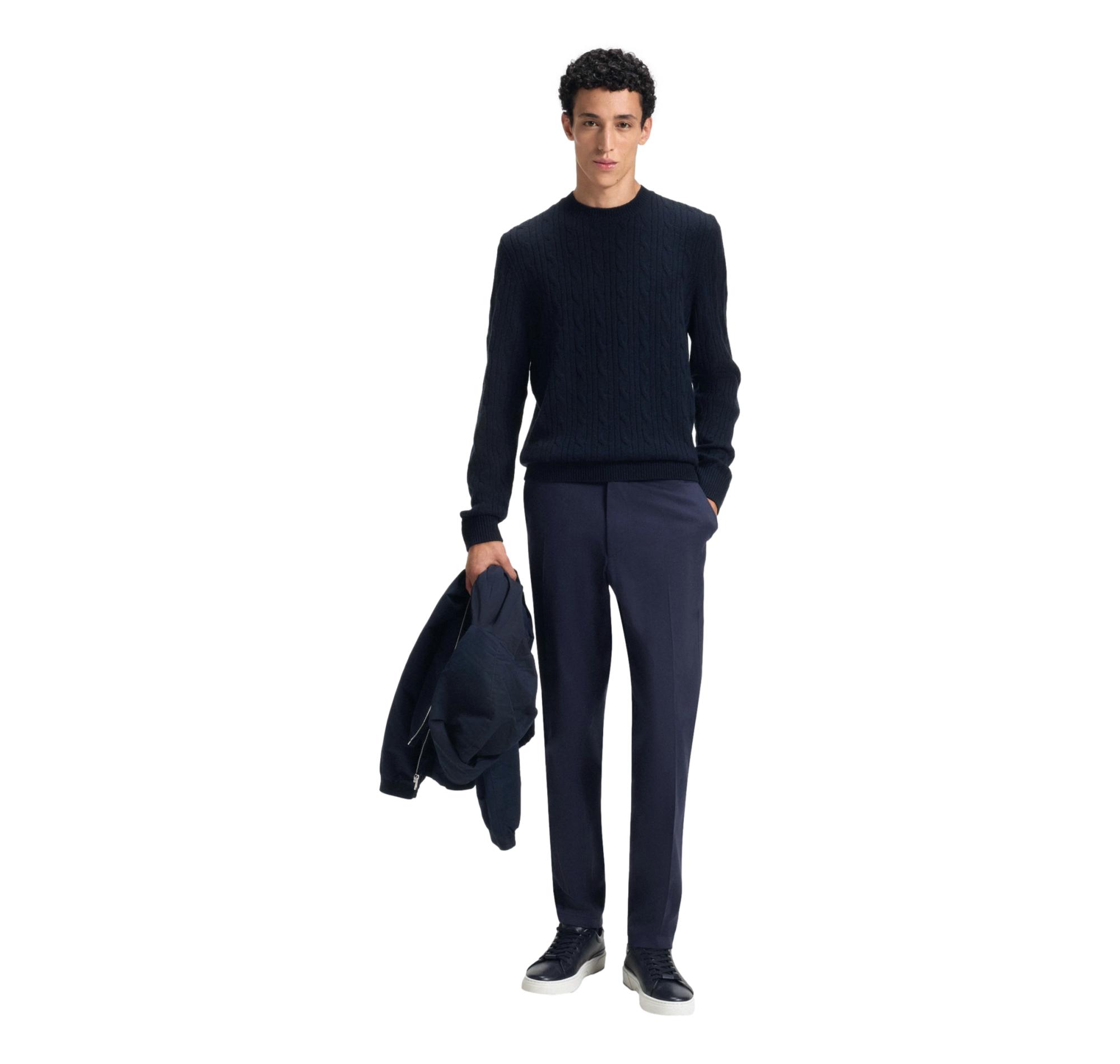 BOSS Maglione Uomo a Trecce In Lana e Cashmere H Hetico 50549975 Colore Blu