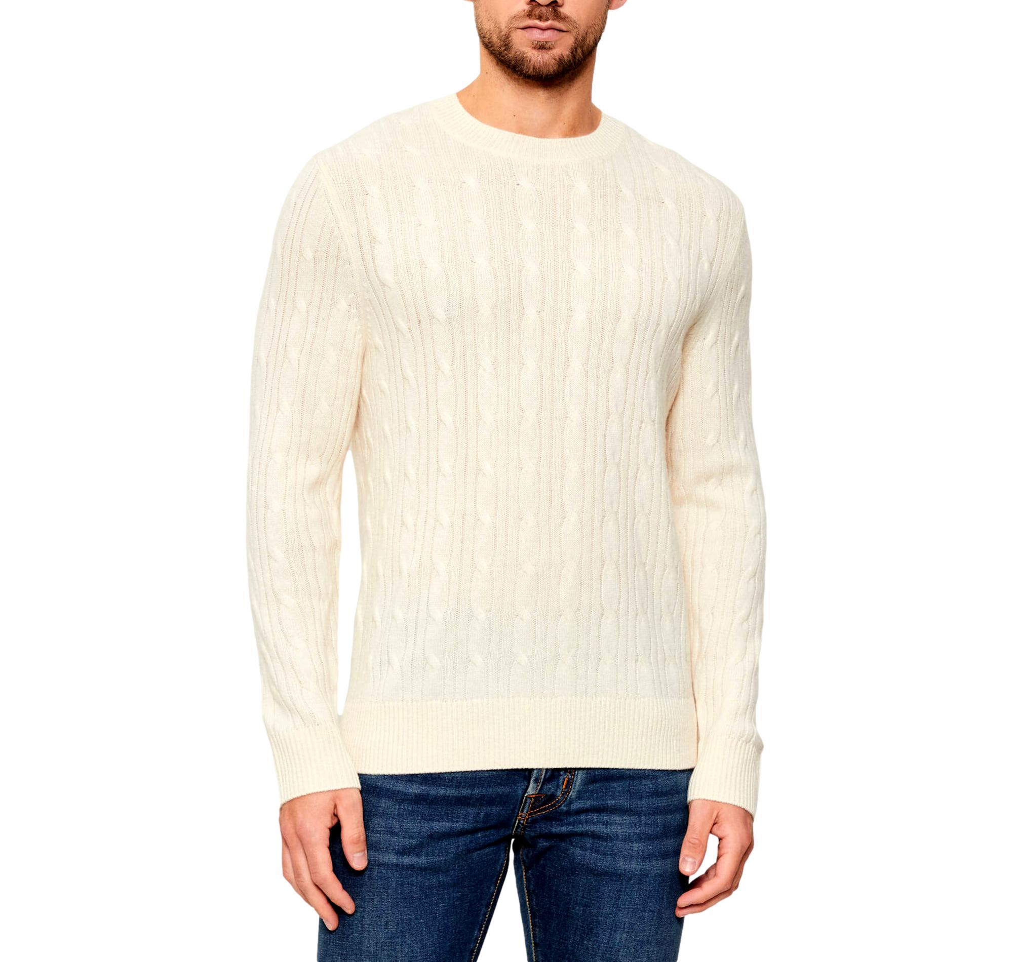 BOSS Maglione Uomo a Trecce In Lana e Cashmere H Hetico 50549975 Colore Bianco