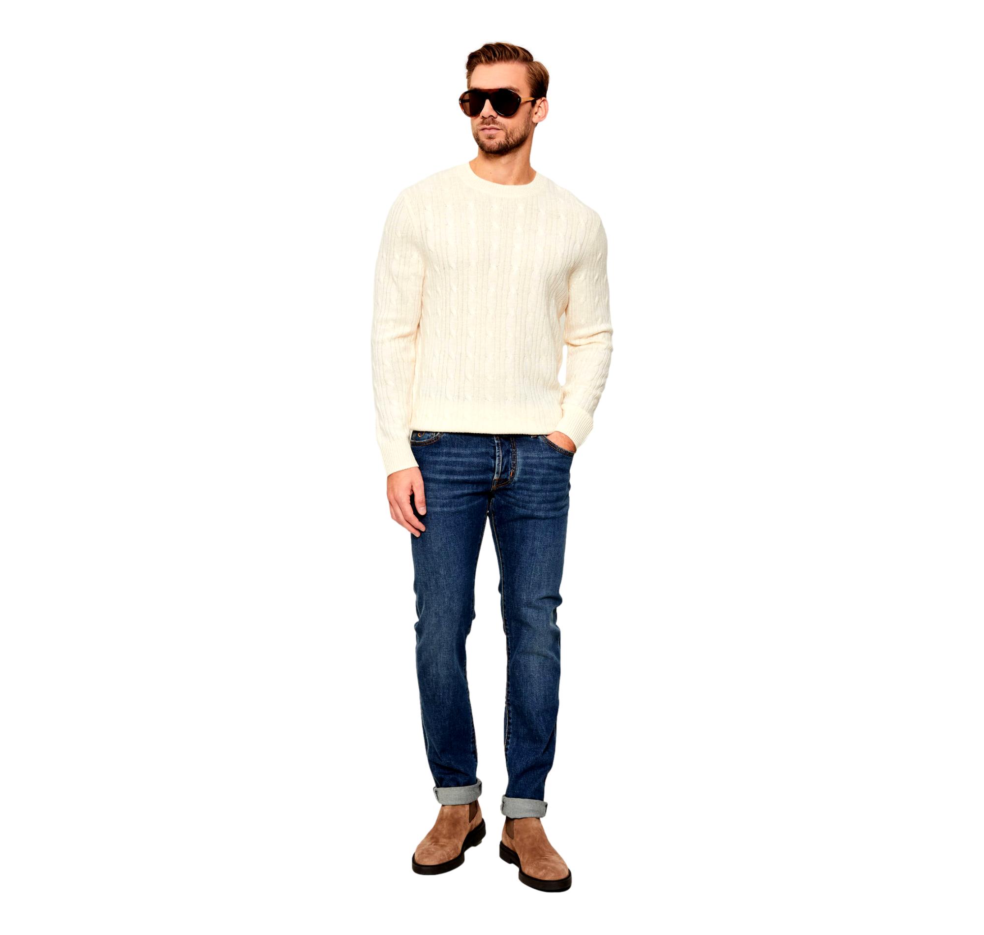BOSS Maglione Uomo a Trecce In Lana e Cashmere H Hetico 50549975 Colore Bianco