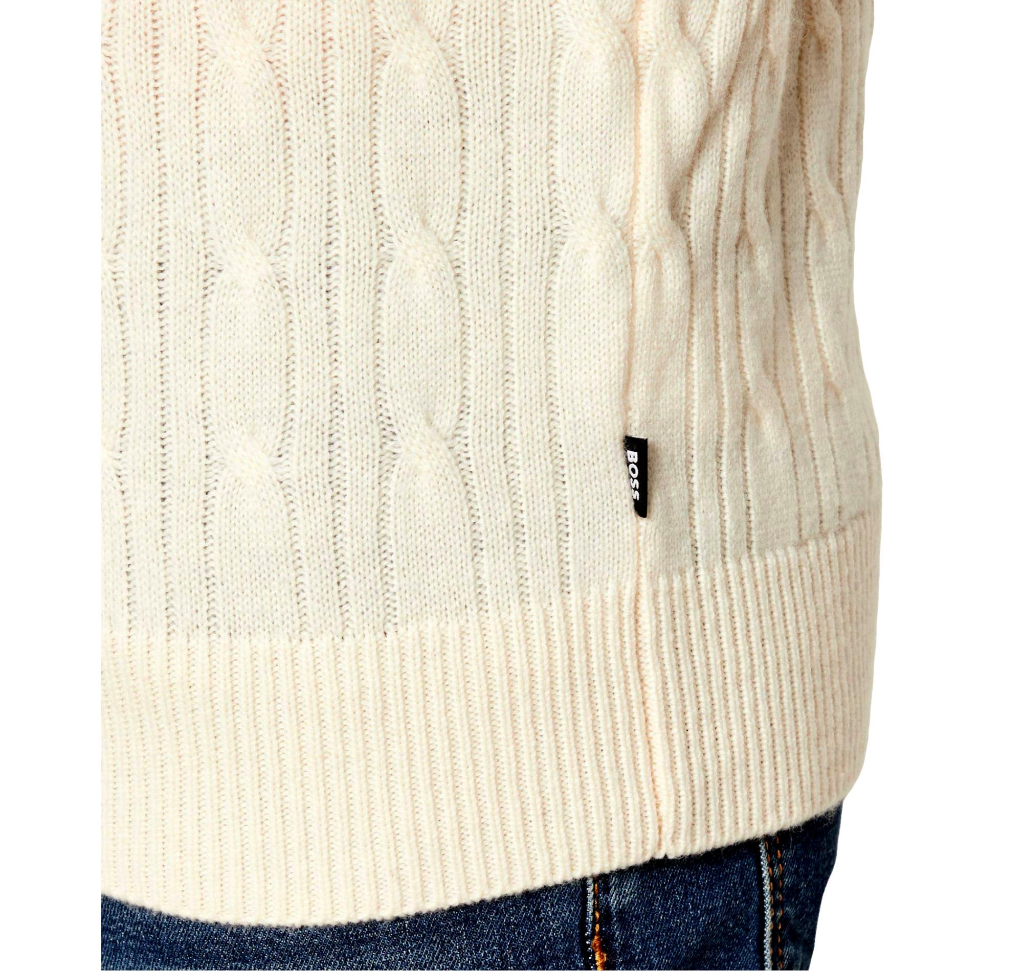 BOSS Maglione Uomo a Trecce In Lana e Cashmere H Hetico 50549975 Colore Bianco