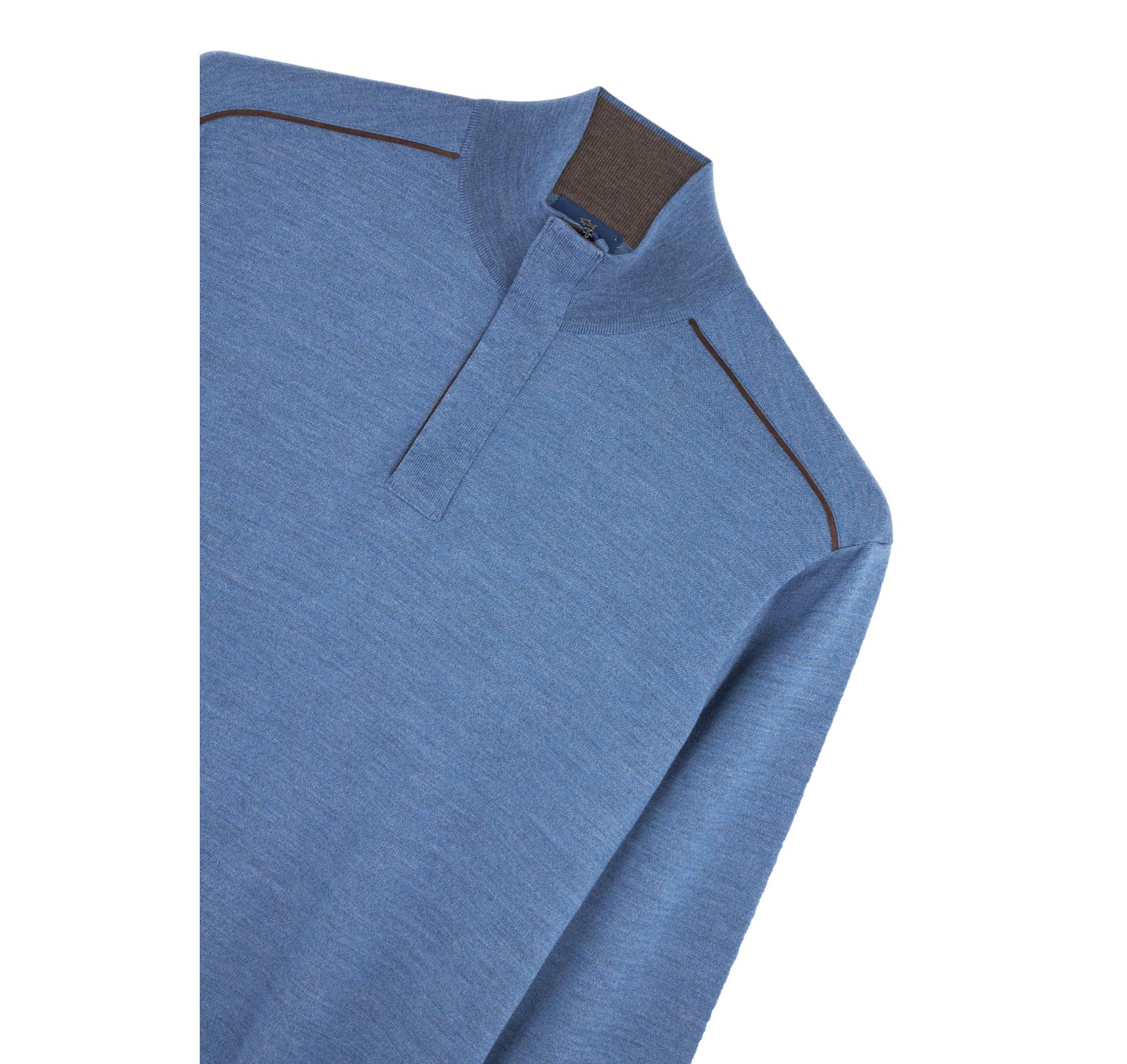PAUL SHARK Maglione Uomo Mezza Zip In Lana Merino Extrafine 15311103 Colore Avio