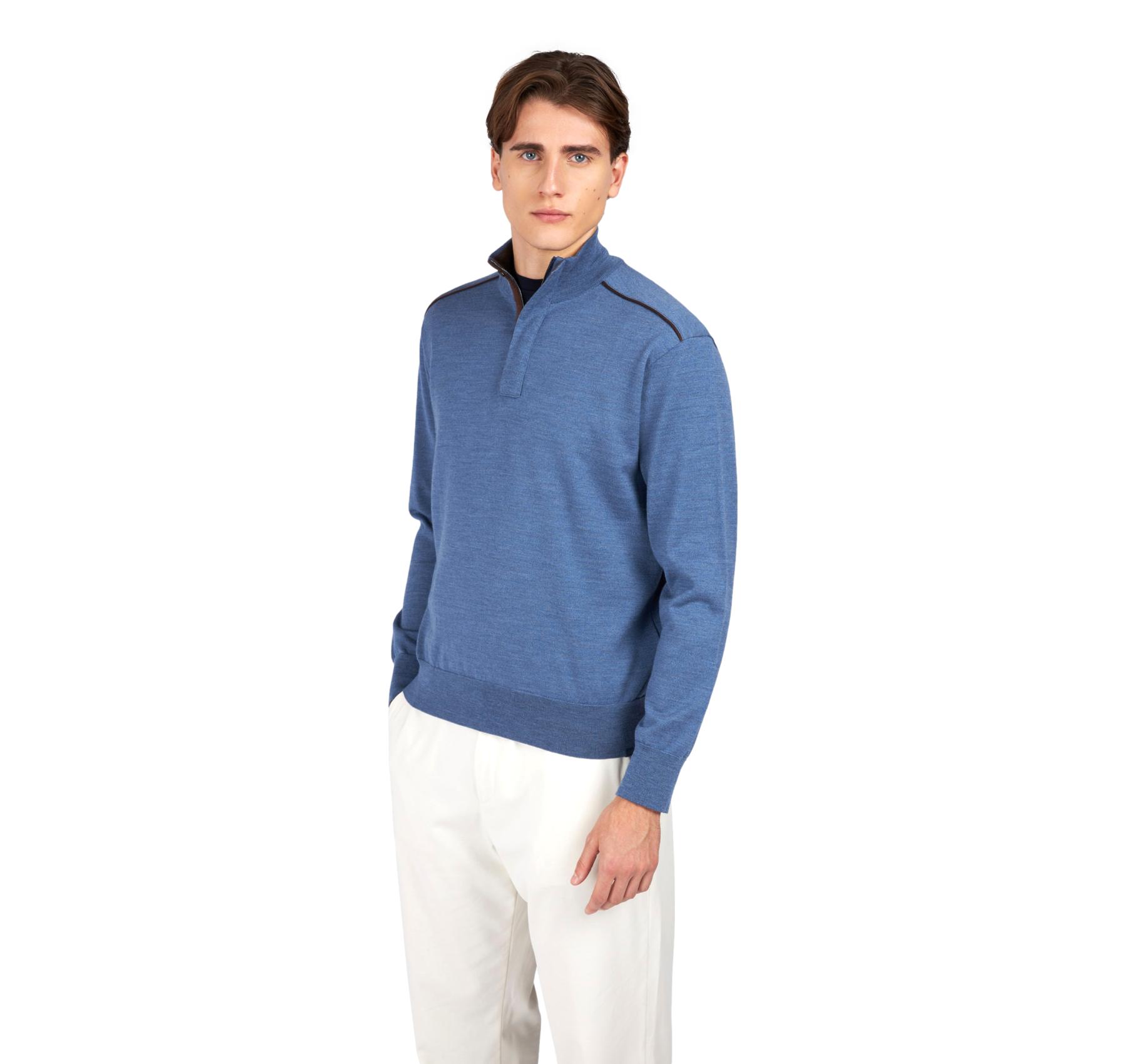 PAUL SHARK Maglione Uomo Mezza Zip In Lana Merino Extrafine 15311103 Colore Avio