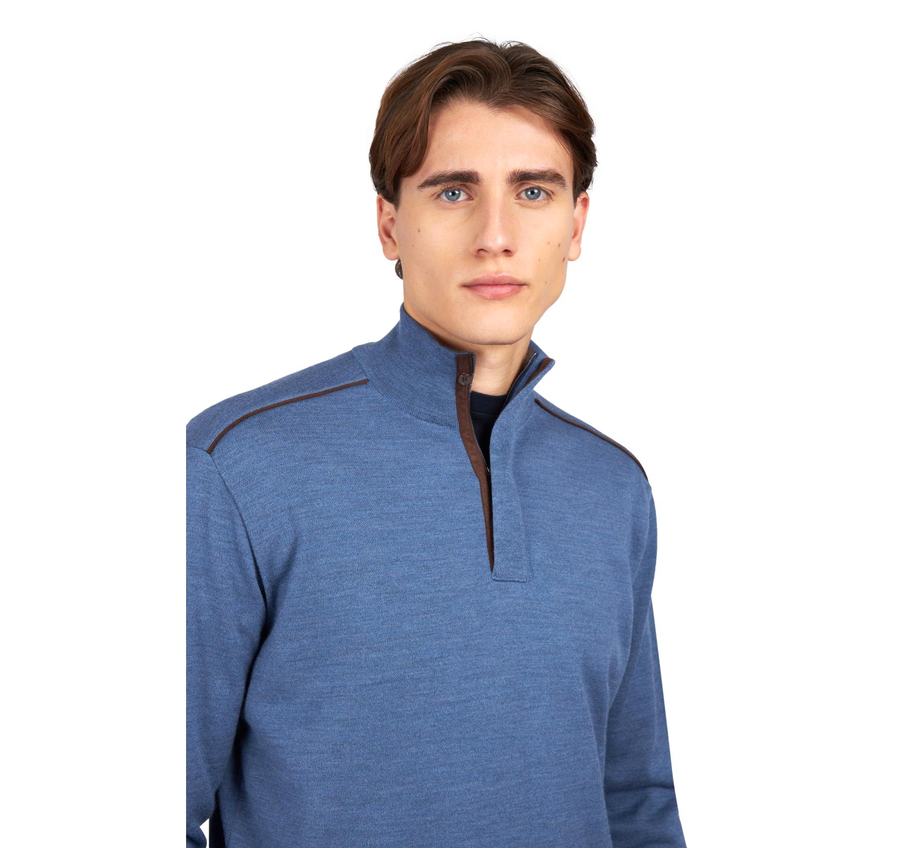 PAUL SHARK Maglione Uomo Mezza Zip In Lana Merino Extrafine 15311103 Colore Avio