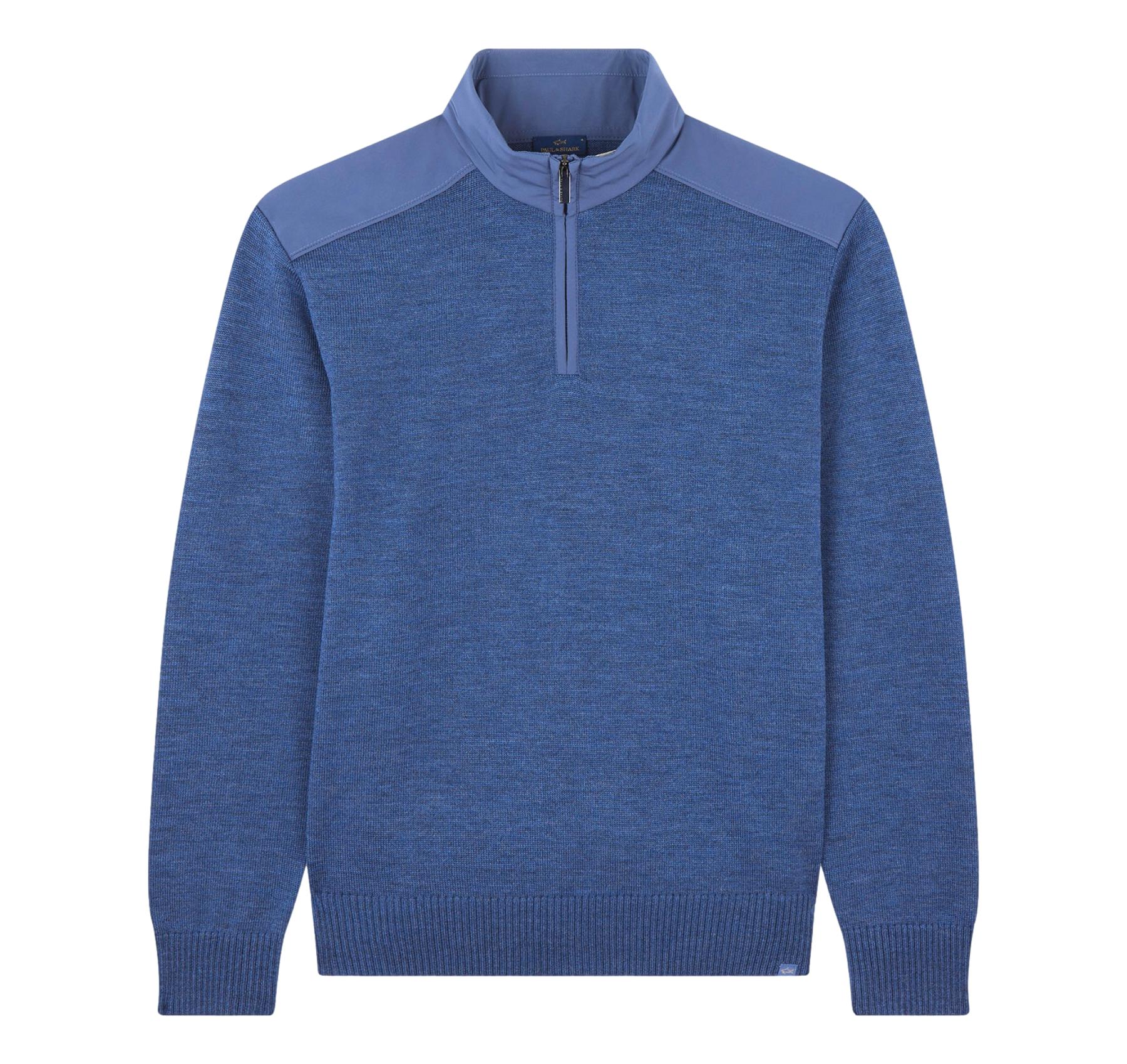 PAUL SHARK Maglia Uomo Mezza Zip In Lana Soft Cool Touch Con Dettagli In Typhoon Re 4x4 Stretch 99311021 Colore Avio
