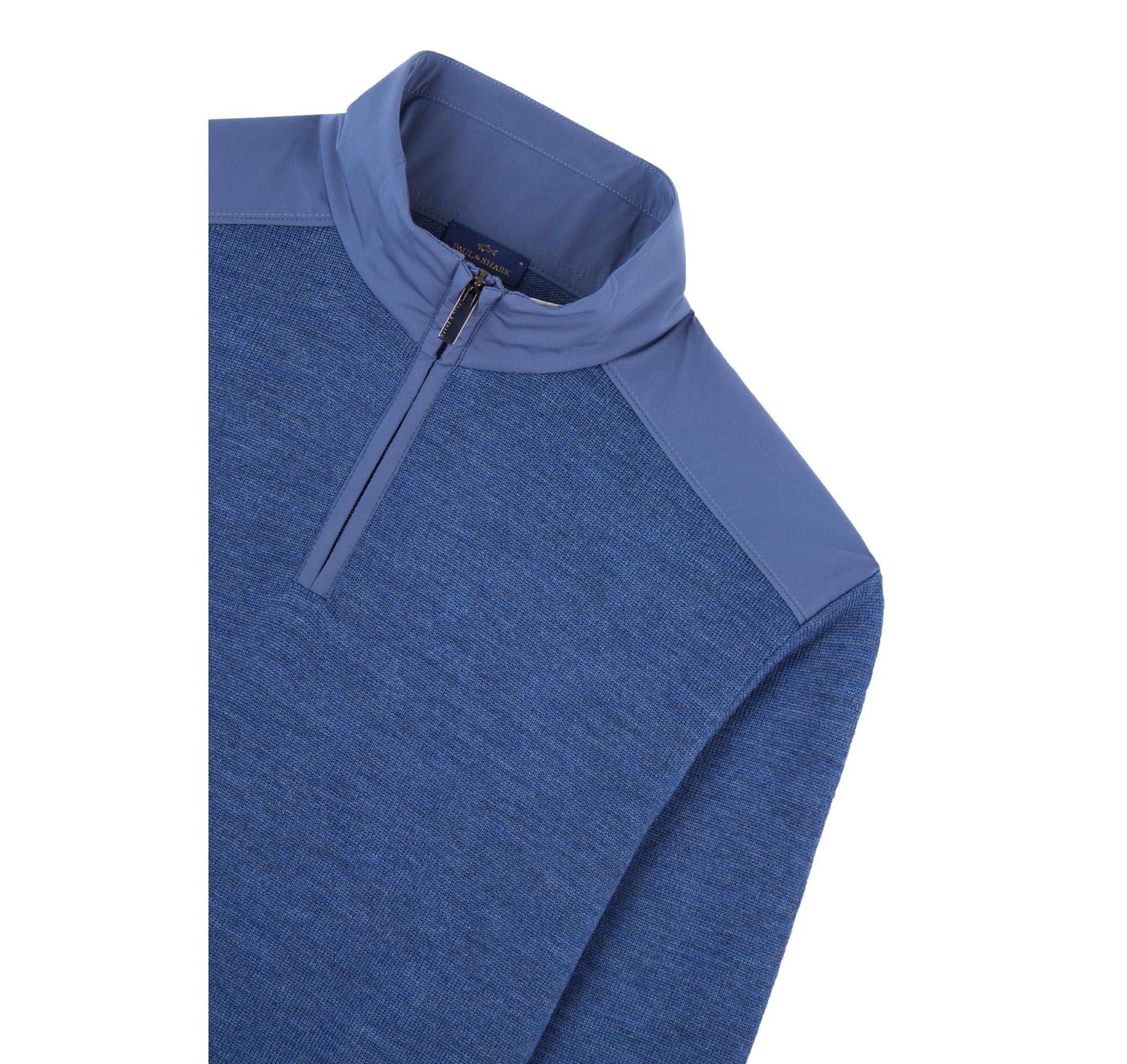 PAUL SHARK Maglia Uomo Mezza Zip In Lana Soft Cool Touch Con Dettagli In Typhoon Re 4x4 Stretch 99311021 Colore Avio