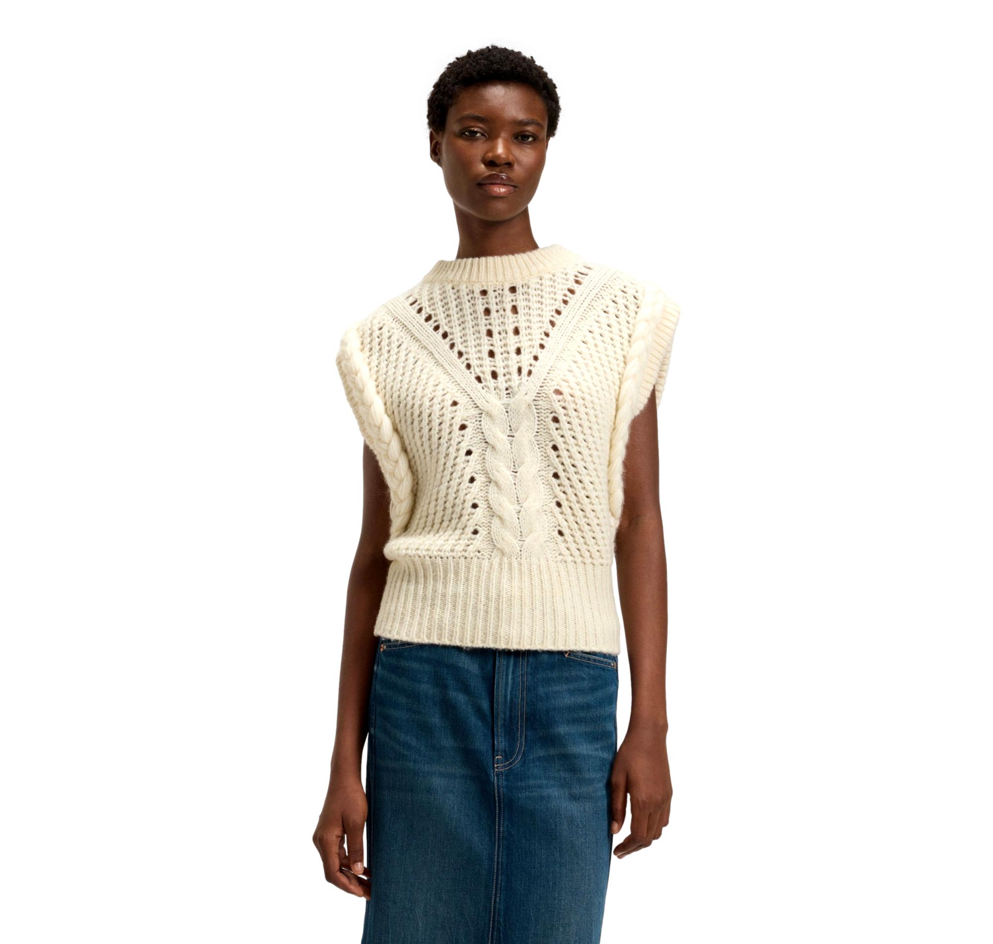 BOSS Gilet Donna In Maglia Con Lavorazione Strutturata In Filato Italiano C Fastina 50549310 Colore Avorio