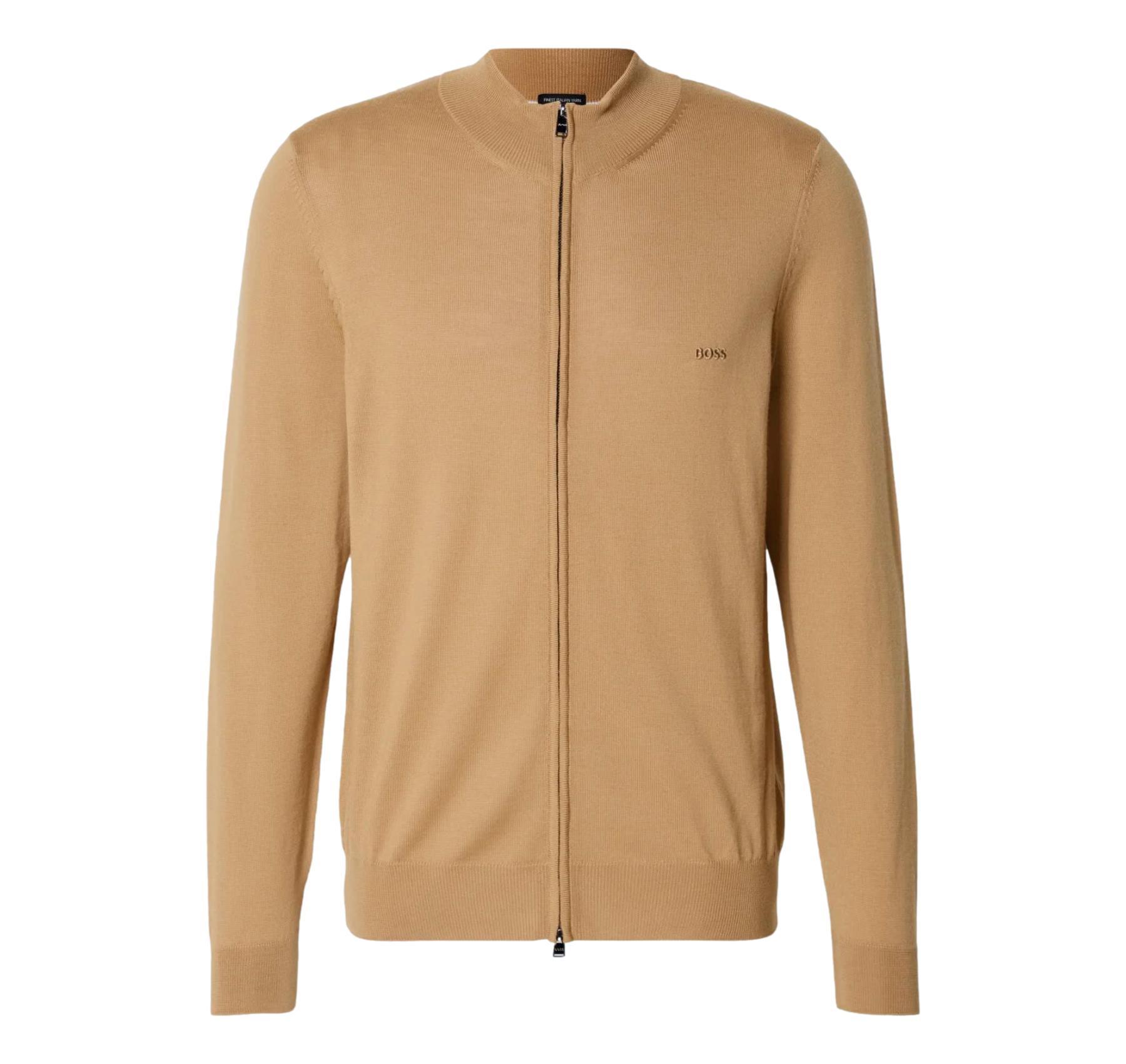 BOSS Cardigan Uomo In Lana Vergine Con Zip E Logo Ricamato Balonso L 50476347 Colore Beige Scuro