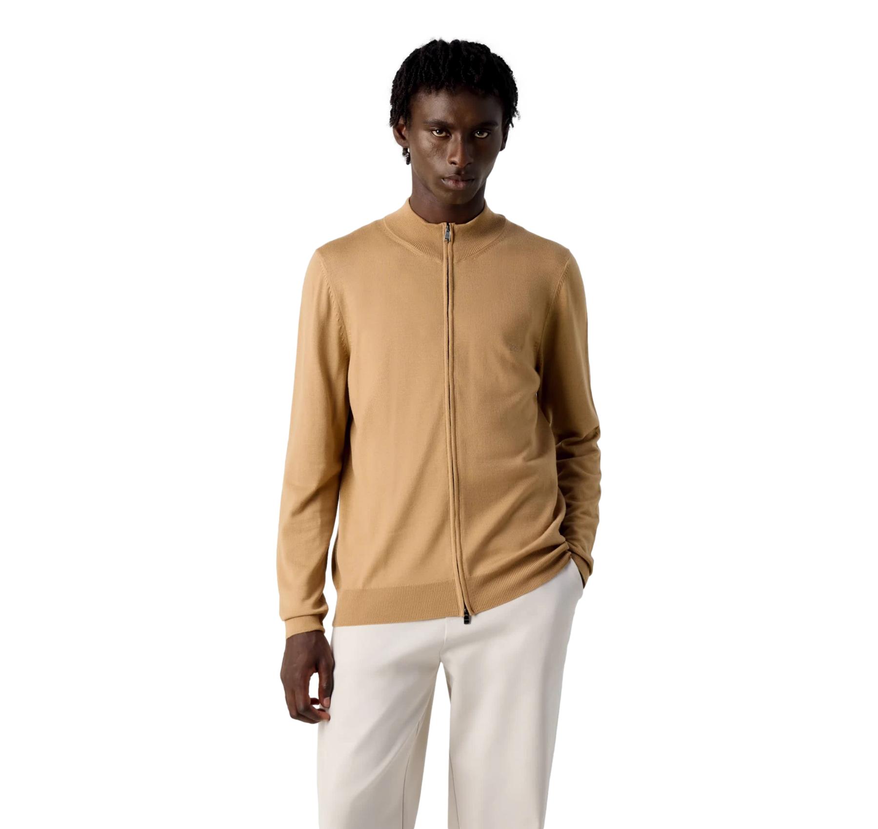 BOSS Cardigan Uomo In Lana Vergine Con Zip E Logo Ricamato Balonso L 50476347 Colore Beige Scuro