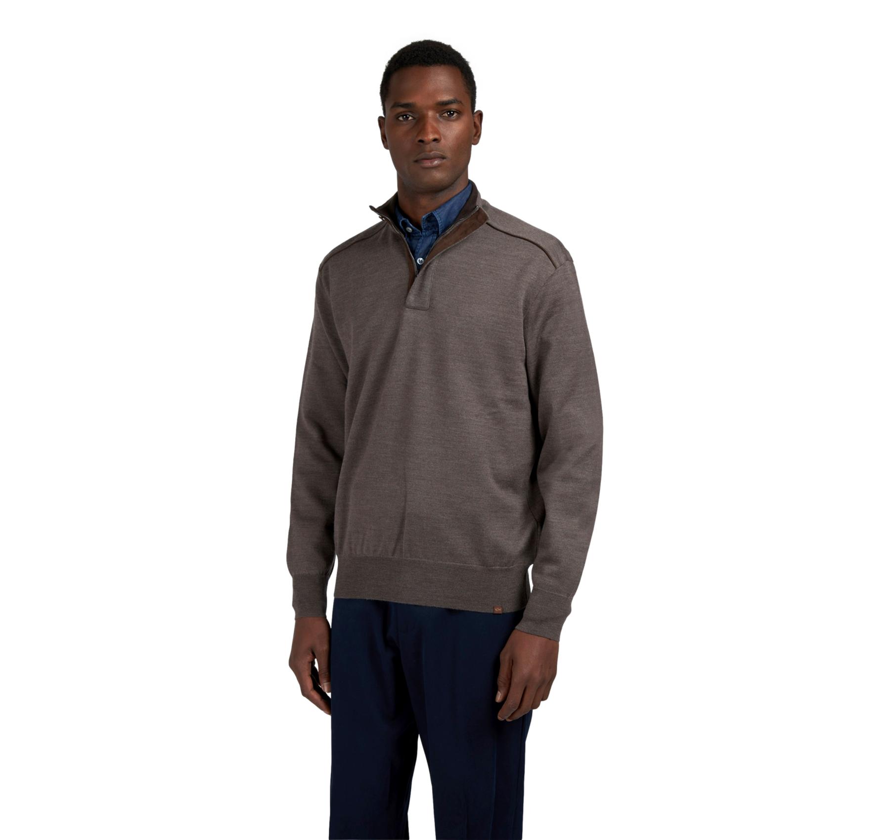 PAUL&SHARK Maglia Uomo Mezza Zip In Lana Merino Extrafine 15311103 365 Colore Tortora Melange