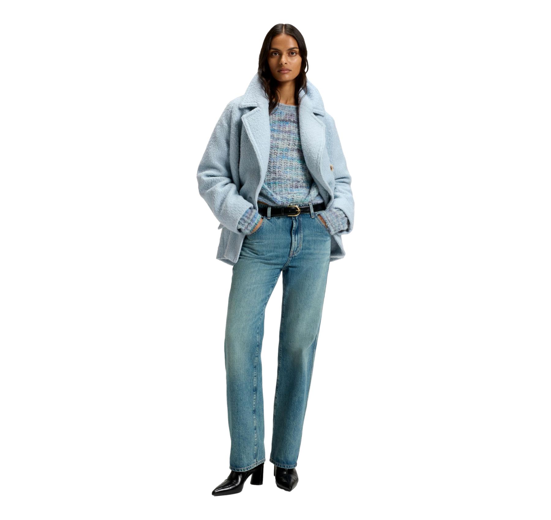 BOSS Cappotto Donna Caban Con Linea Squadrata e Lavorazione Boucle C Cabani 50548664 Colore Celeste