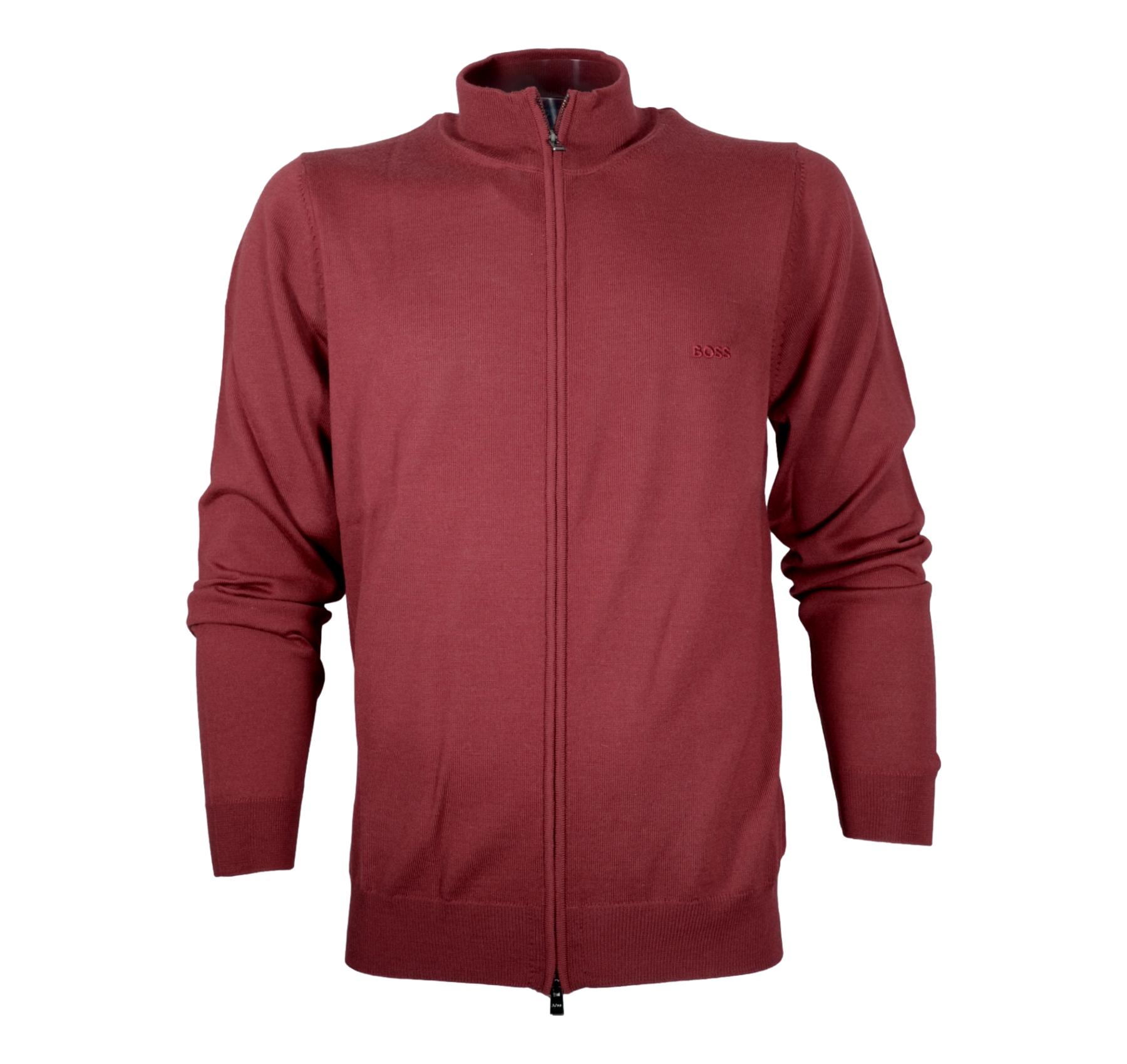 BOSS Cardigan Zip Uomo In Lana Vergine e Logo Ricamato Balonso 50476347 Colore Bordeaux