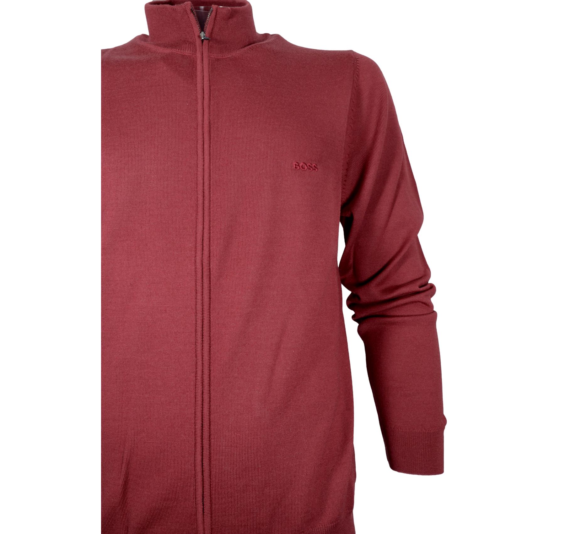 BOSS Cardigan Zip Uomo In Lana Vergine e Logo Ricamato Balonso 50476347 Colore Bordeaux