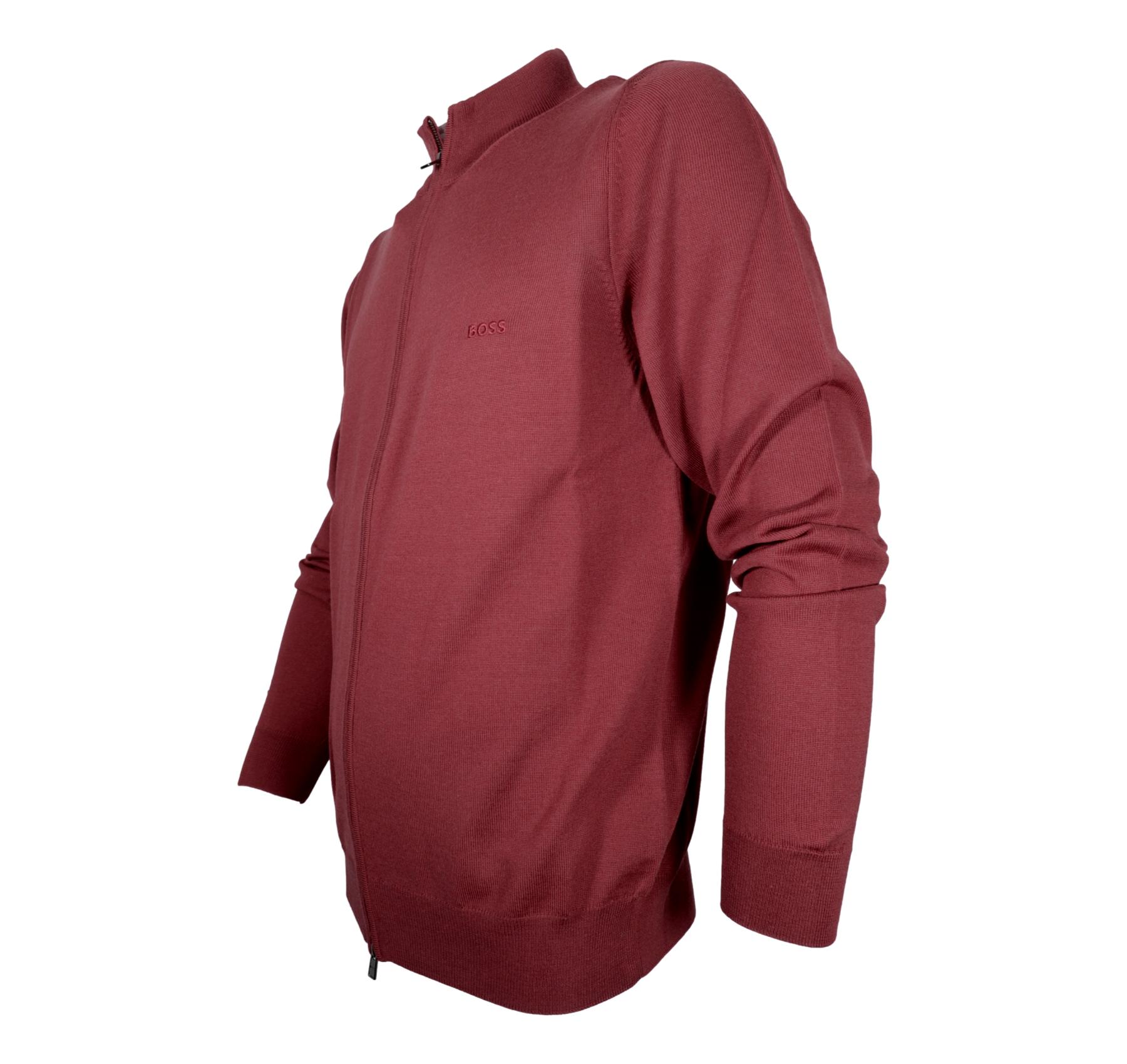 BOSS Cardigan Zip Uomo In Lana Vergine e Logo Ricamato Balonso 50476347 Colore Bordeaux
