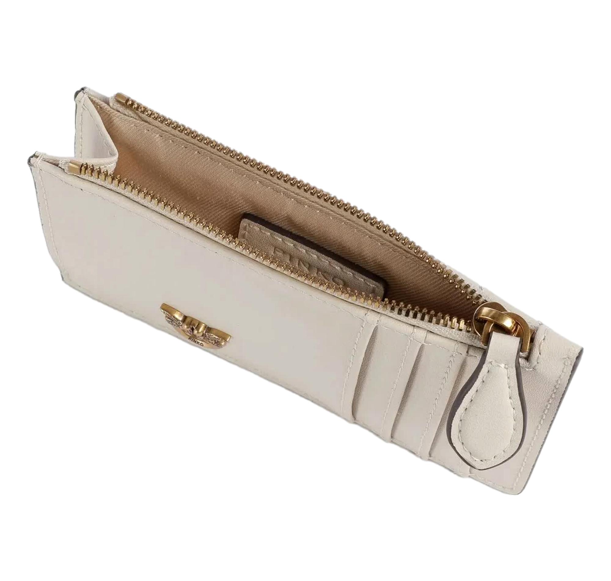 PINKO Portacarte Donna Airone Cardholder Vitello Seta 100251 Z14Q Colore Bianco