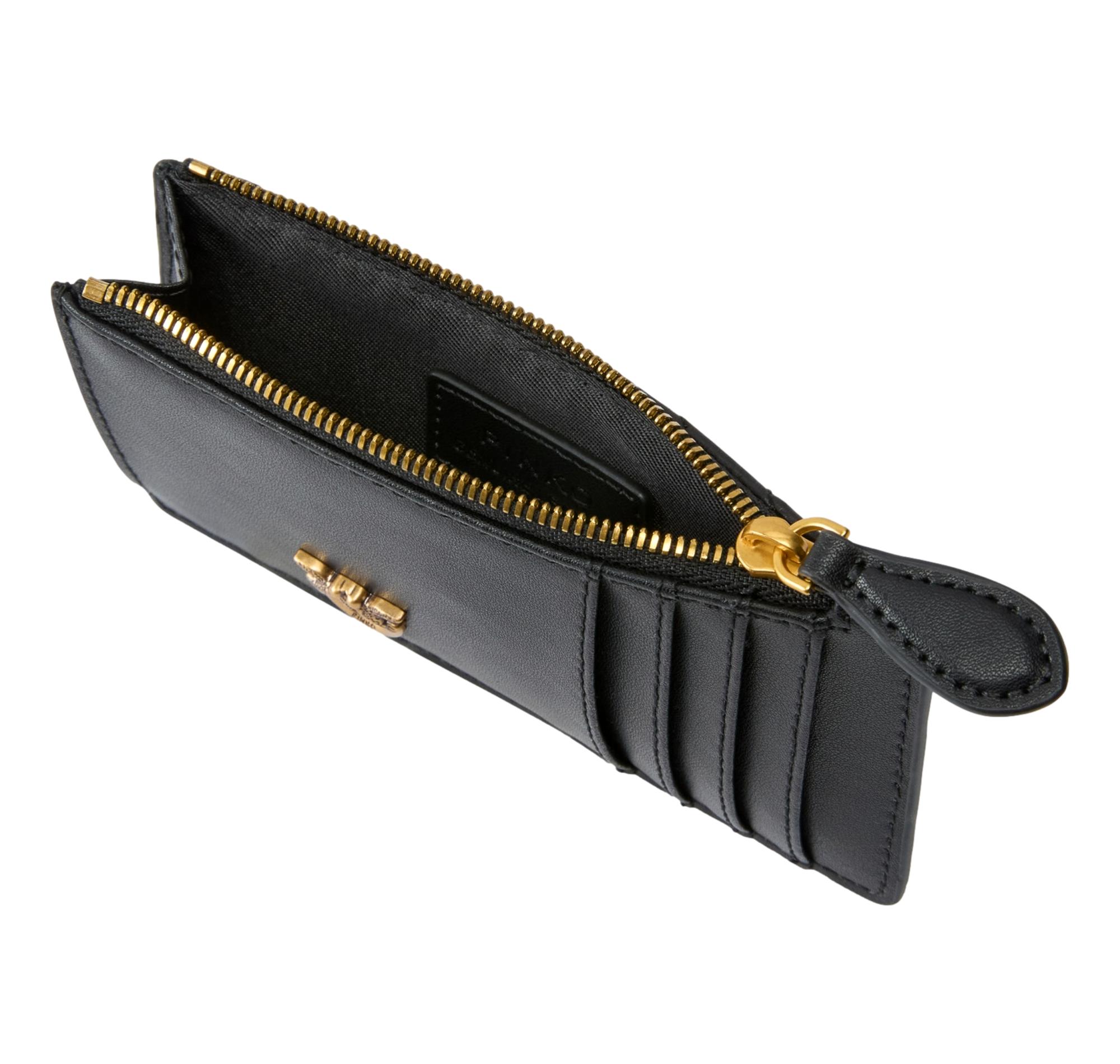 PINKO Portacarte Donna Airone Cardholder Sheep Nappa Chevron 100251 Z99Q Colore Nero