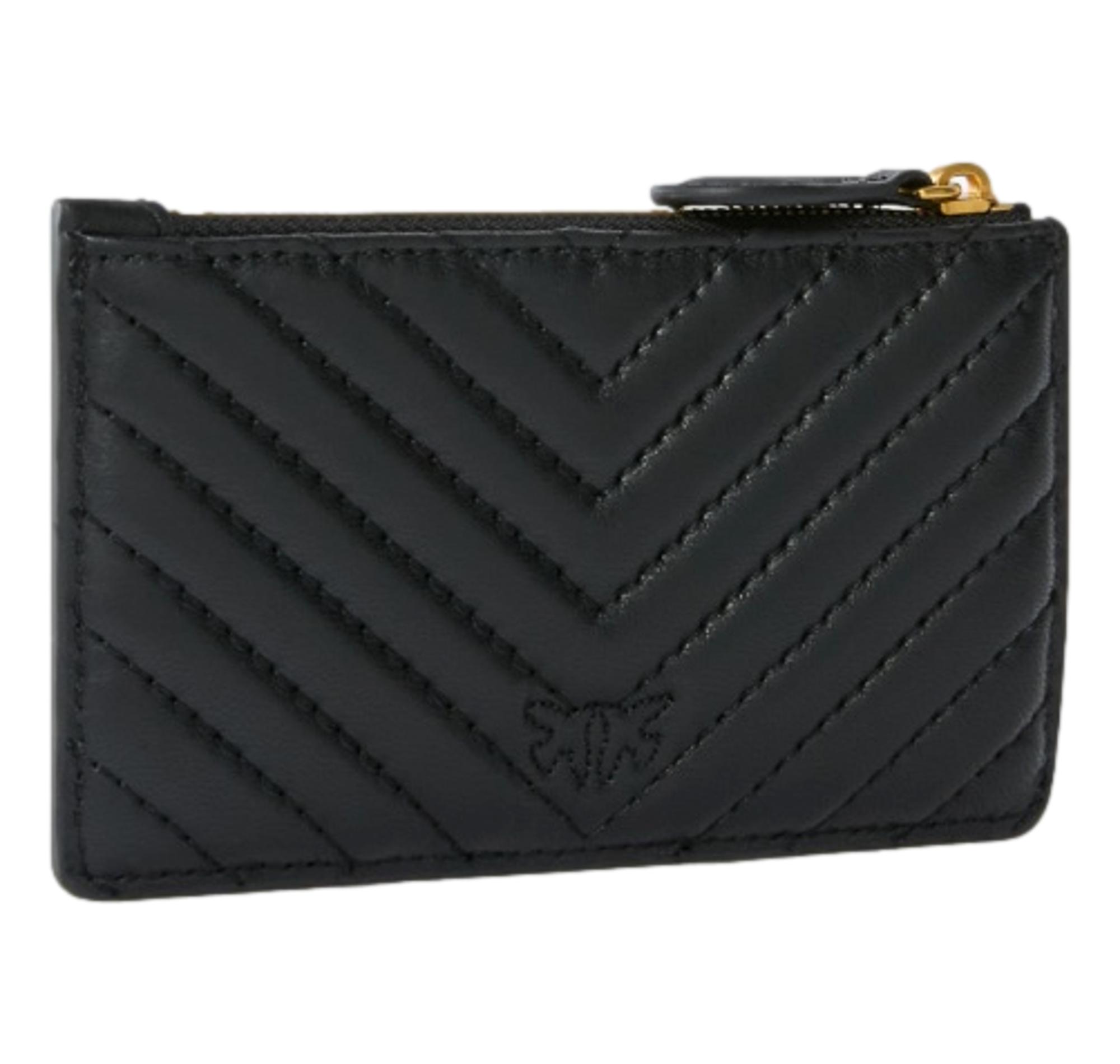 PINKO Portacarte Donna Airone Cardholder Sheep Nappa Chevron 100251 Z99Q Colore Nero