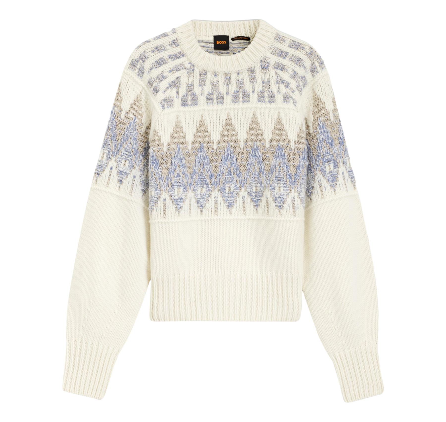 BOSS Maglione Donna Girocollo Misto Lana C Farombo 50551269 Colore Bianco a Motivi