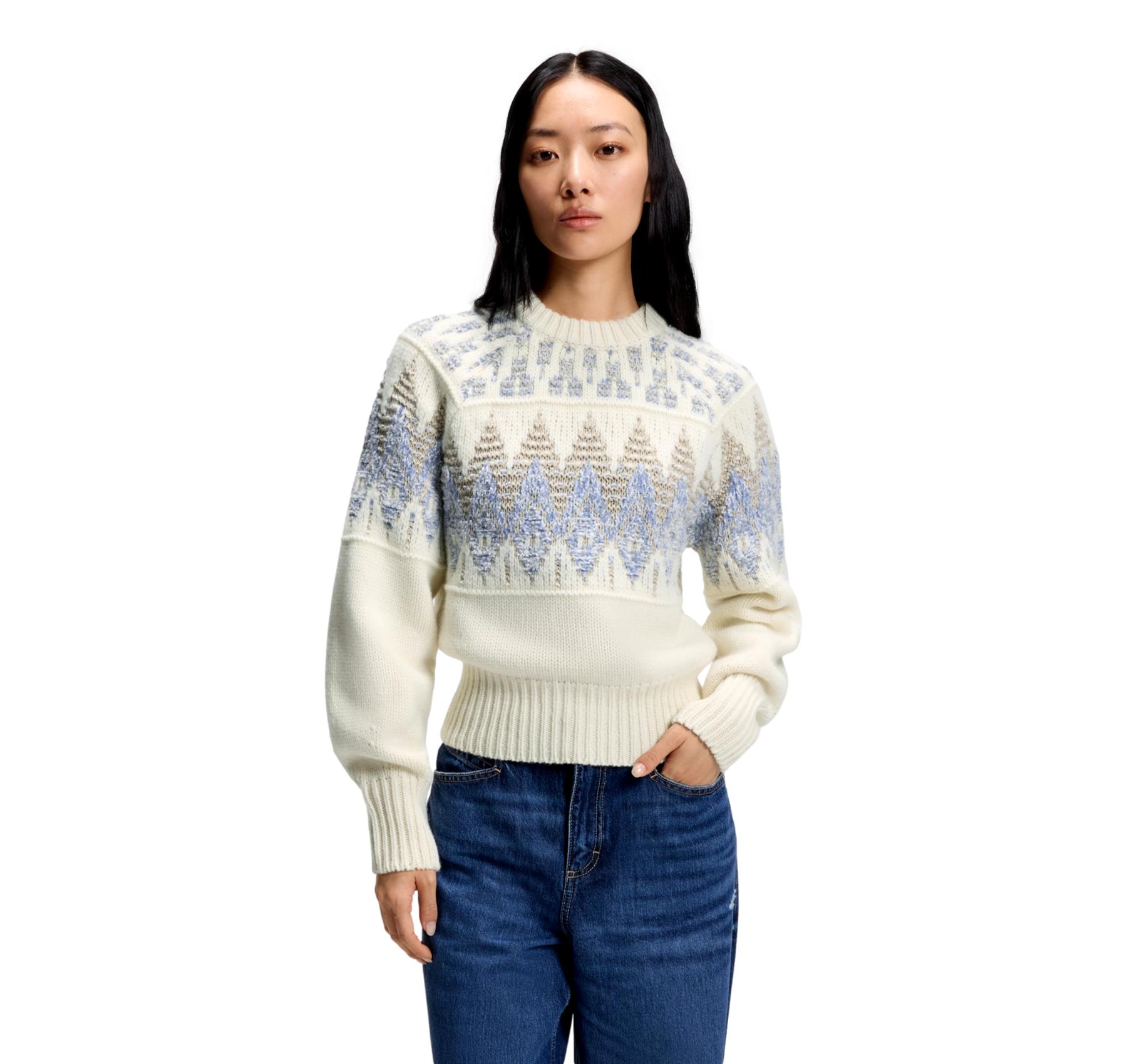 BOSS Maglione Donna Girocollo Misto Lana C Farombo 50551269 Colore Bianco a Motivi