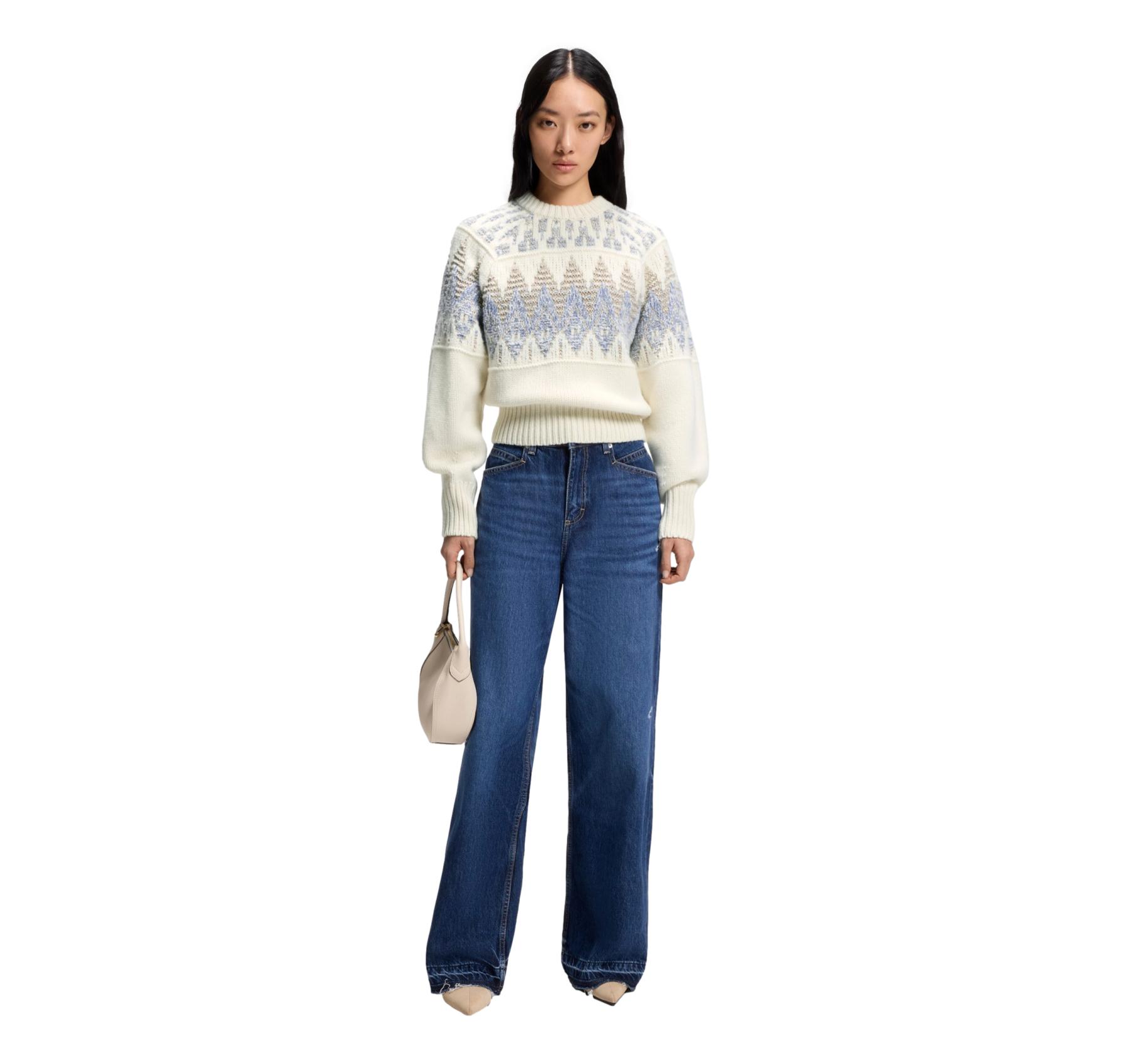 BOSS Maglione Donna Girocollo Misto Lana C Farombo 50551269 Colore Bianco a Motivi