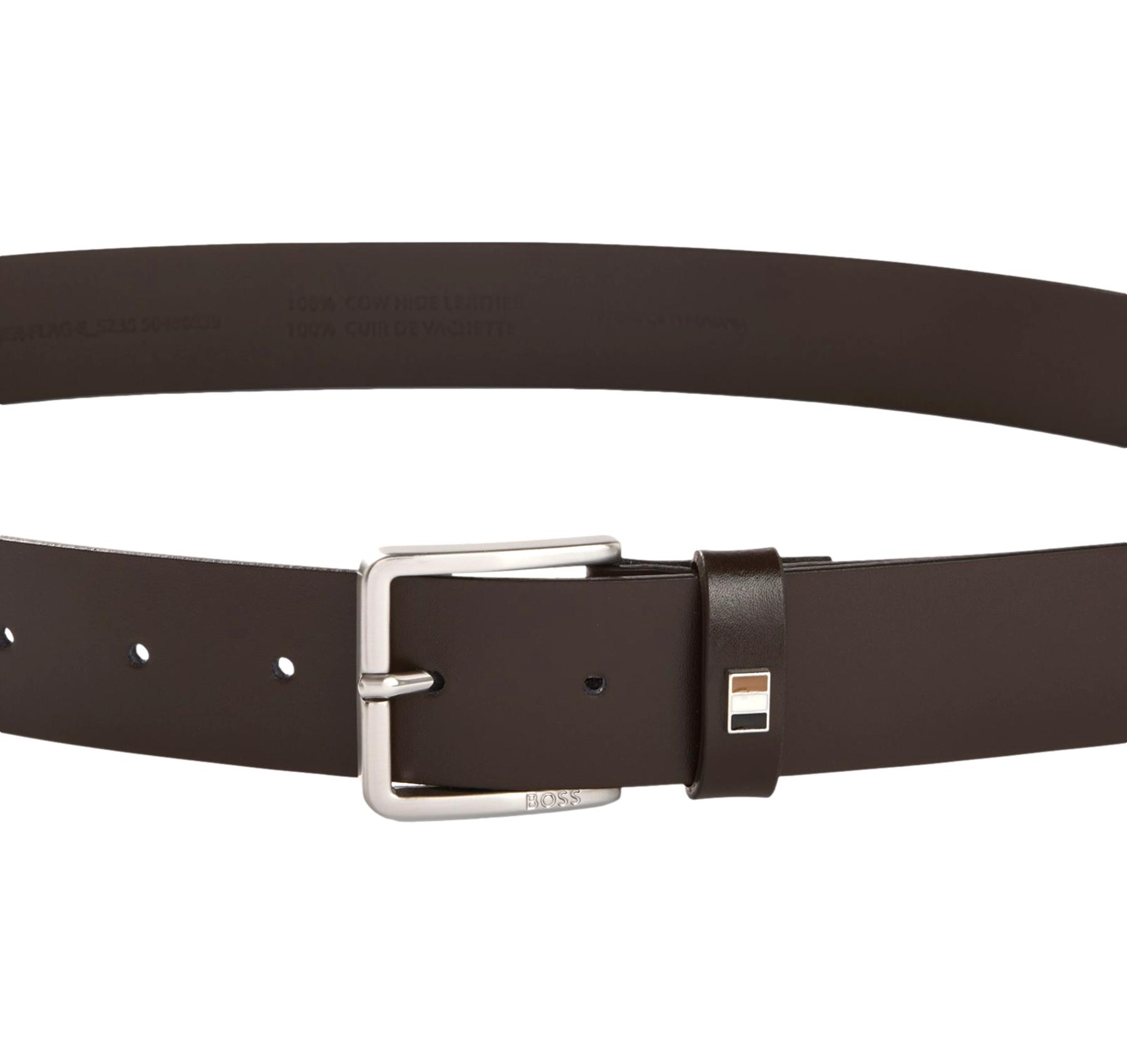 BOSS Cintura Uomo Ther Flag E Sz35 50486839 Pelle Marrone Scuro