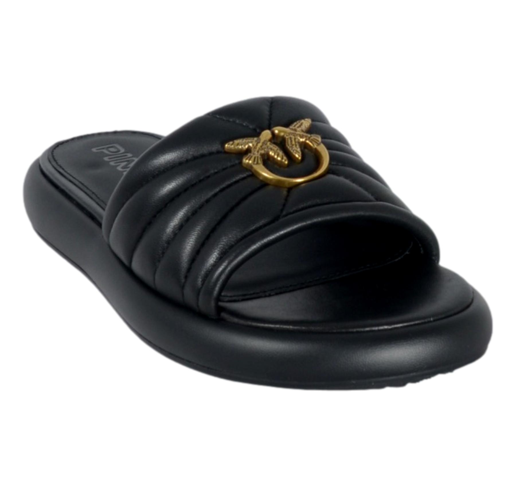 Pinko Ciabatte Donna in Pelle Love Birds SD0525 Fiona 03 Fascia Imbottita Colore Nero Z99