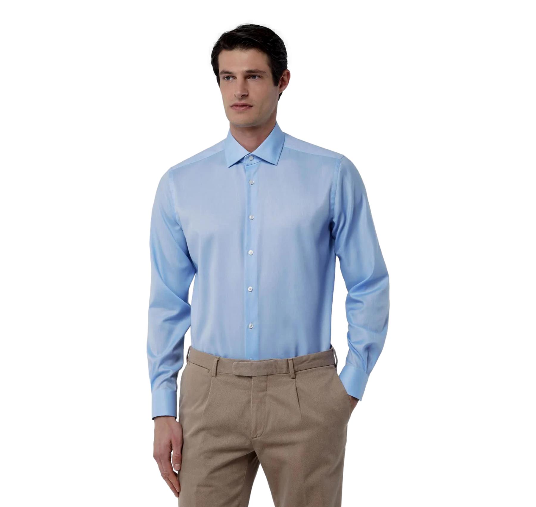 Camicia Uomo Oxford Celeste Collo Italiano Wrinkle Free Travel Classic Fit Cotone Articolo 11806003