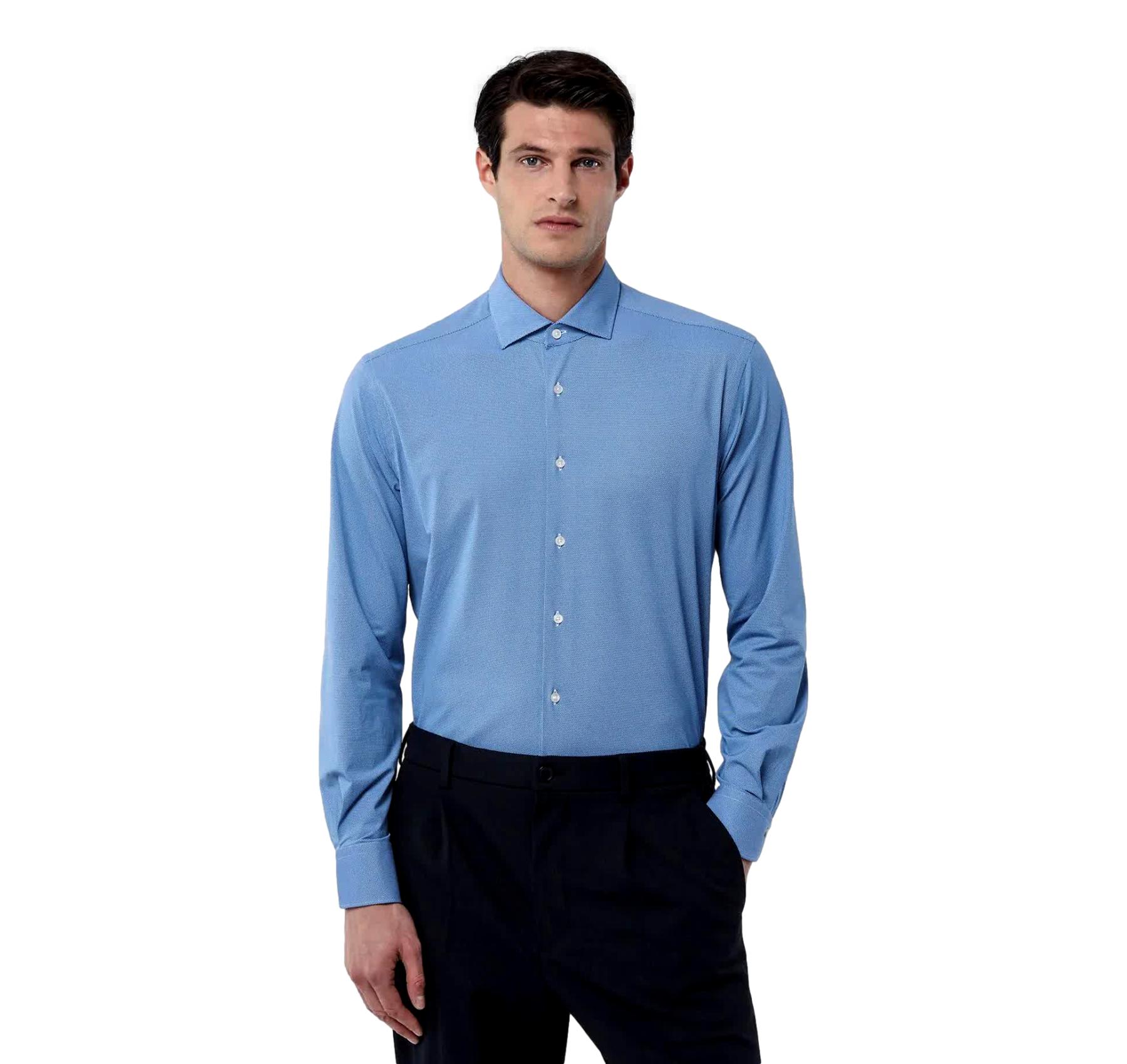 Camicia Uomo Collo Francese Piccolo Armaturata Blu Slim Fit Active 11460043