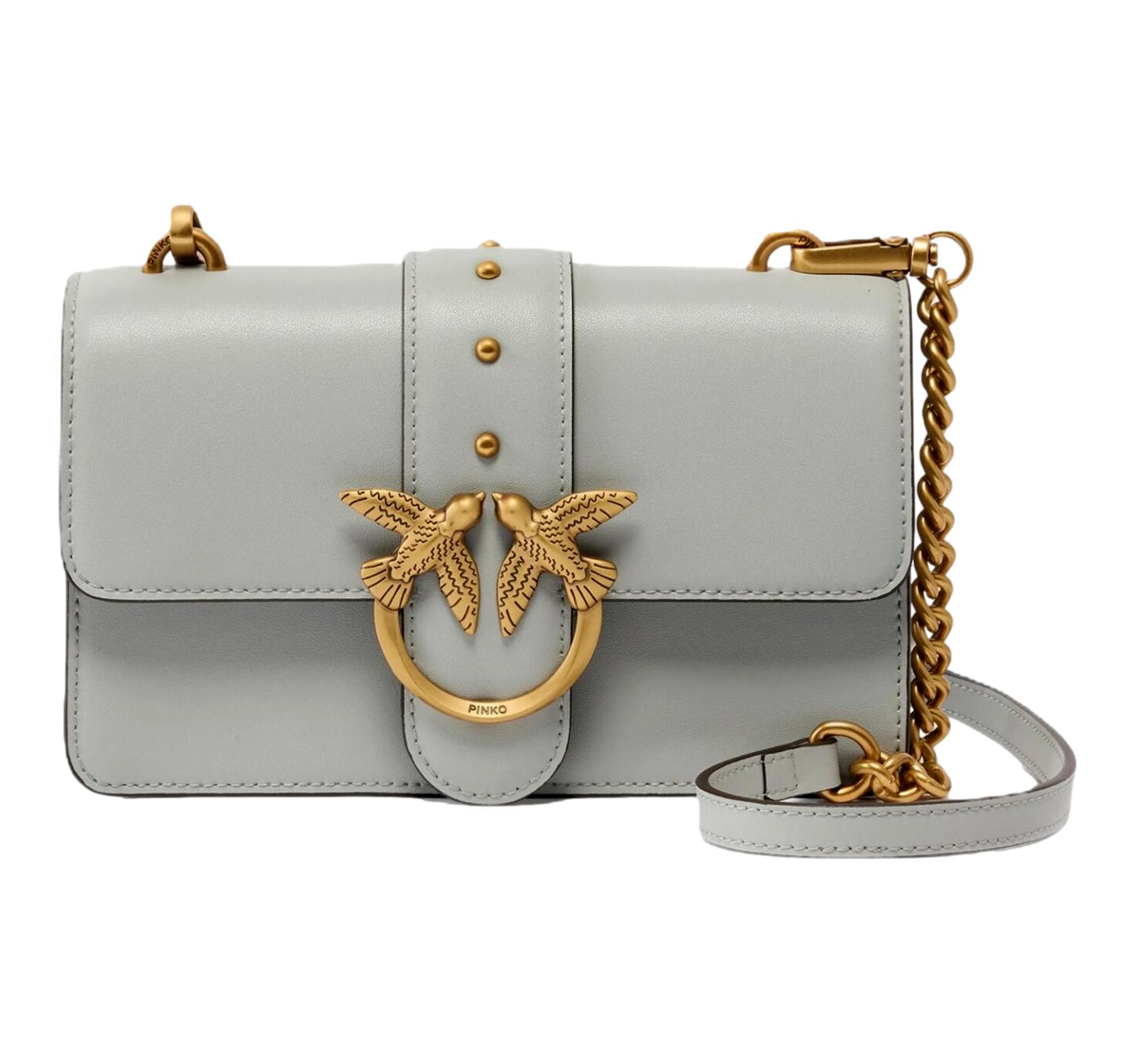 PINKO Borsa Donna a Tracolla Love One Mini In Pelle Colore Grigio Perla 105856 K32Q