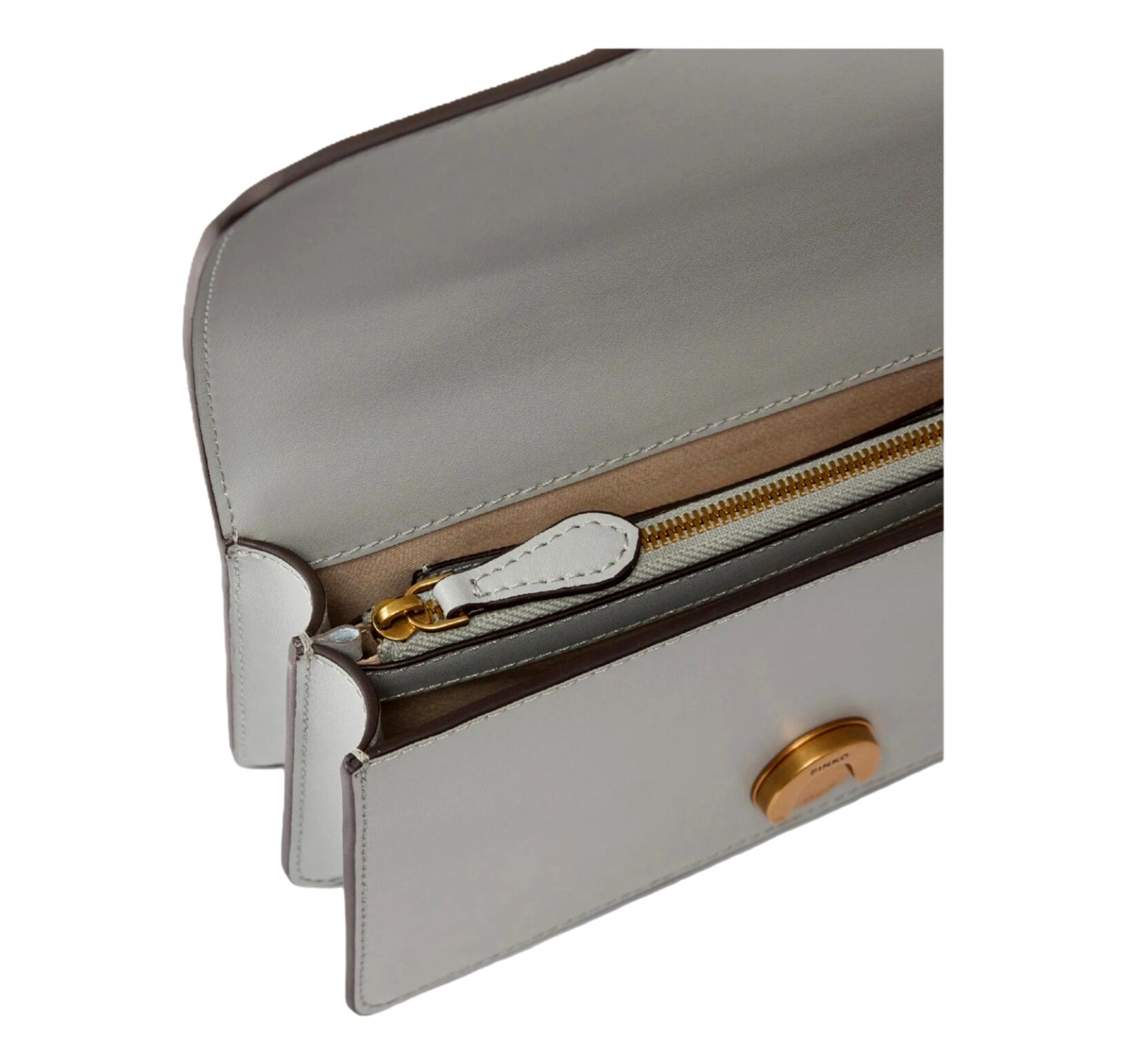 PINKO Borsa Donna a Tracolla Love One Mini In Pelle Colore Grigio Perla 105856 K32Q