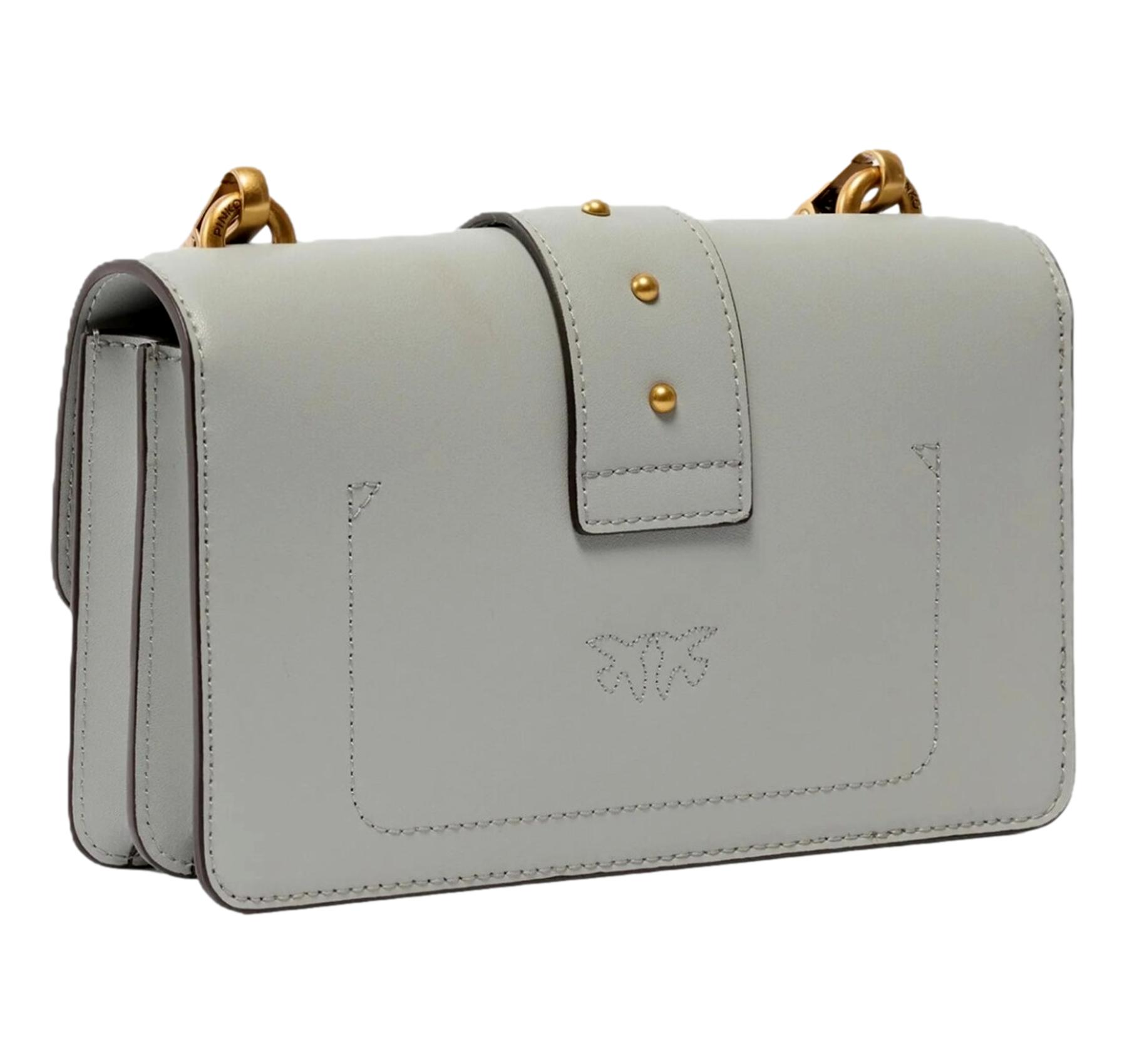 PINKO Borsa Donna a Tracolla Love One Mini In Pelle Colore Grigio Perla 105856 K32Q