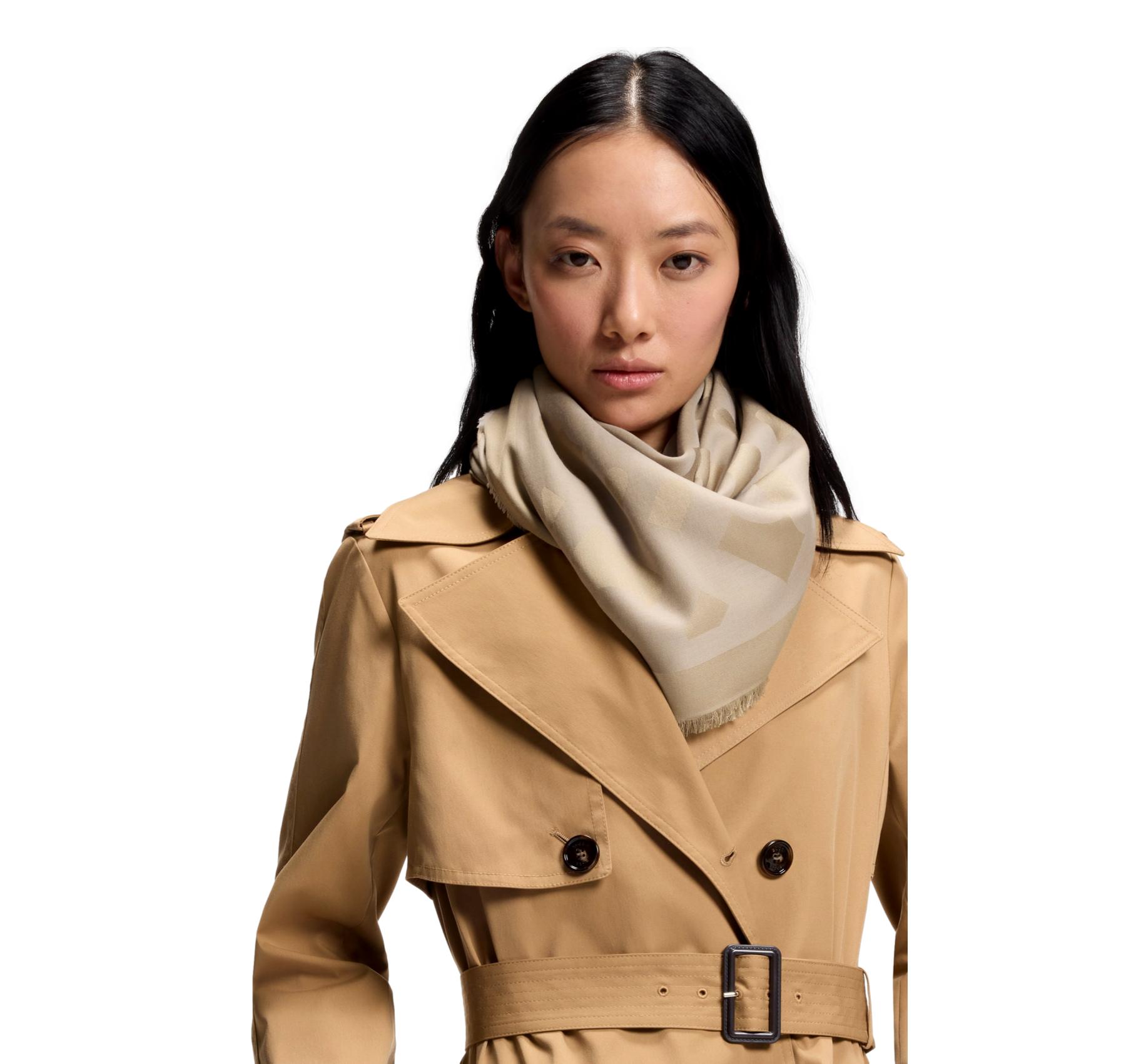 BOSS Sciarpa Donna Monyque 50555434 100×200 Lana Modal Monogram Colore Beige 275