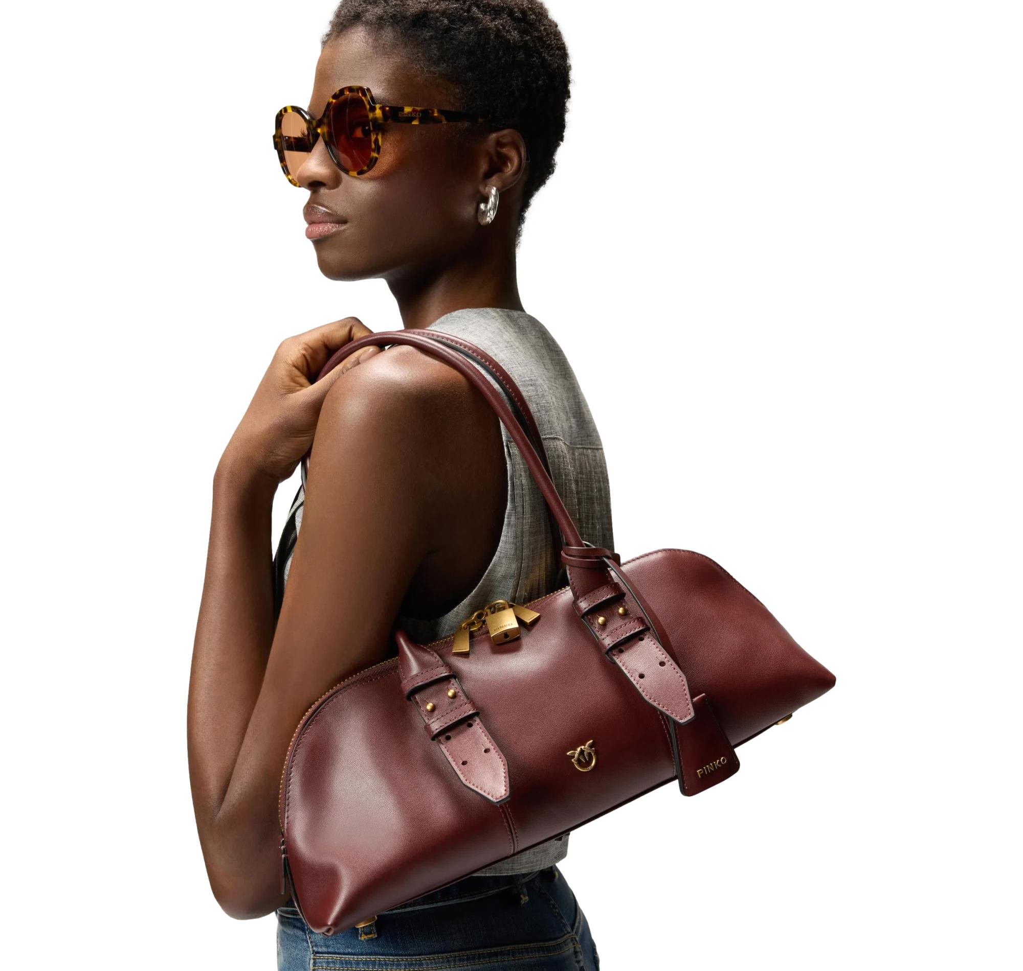 Pinko Borsa Bowling Donna Escape Bag Horizontal Big in Pelle 106169 Colore Burgundy R49Q