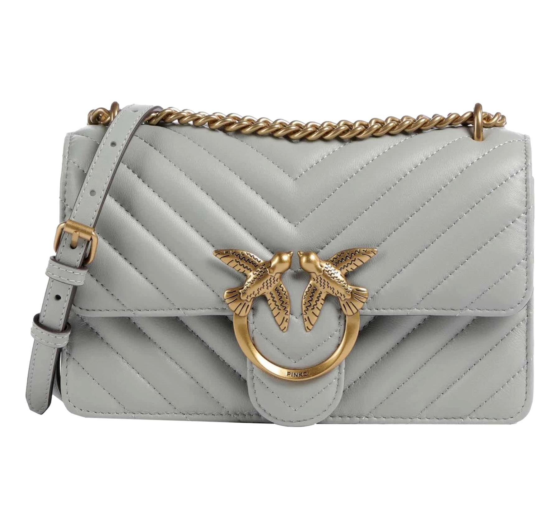 PINKO Borsa Donna Love One Mini Chevron 100074 Colore Grigio Perla K32Q