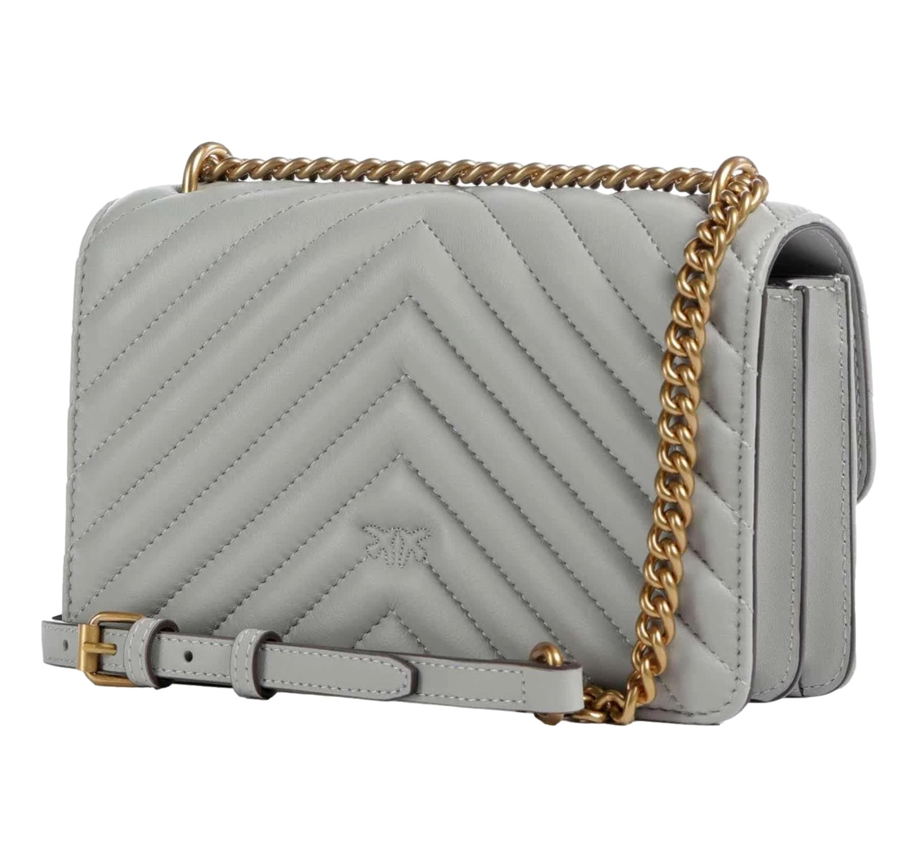 PINKO Borsa Donna Love One Mini Chevron 100074 Colore Grigio Perla K32Q