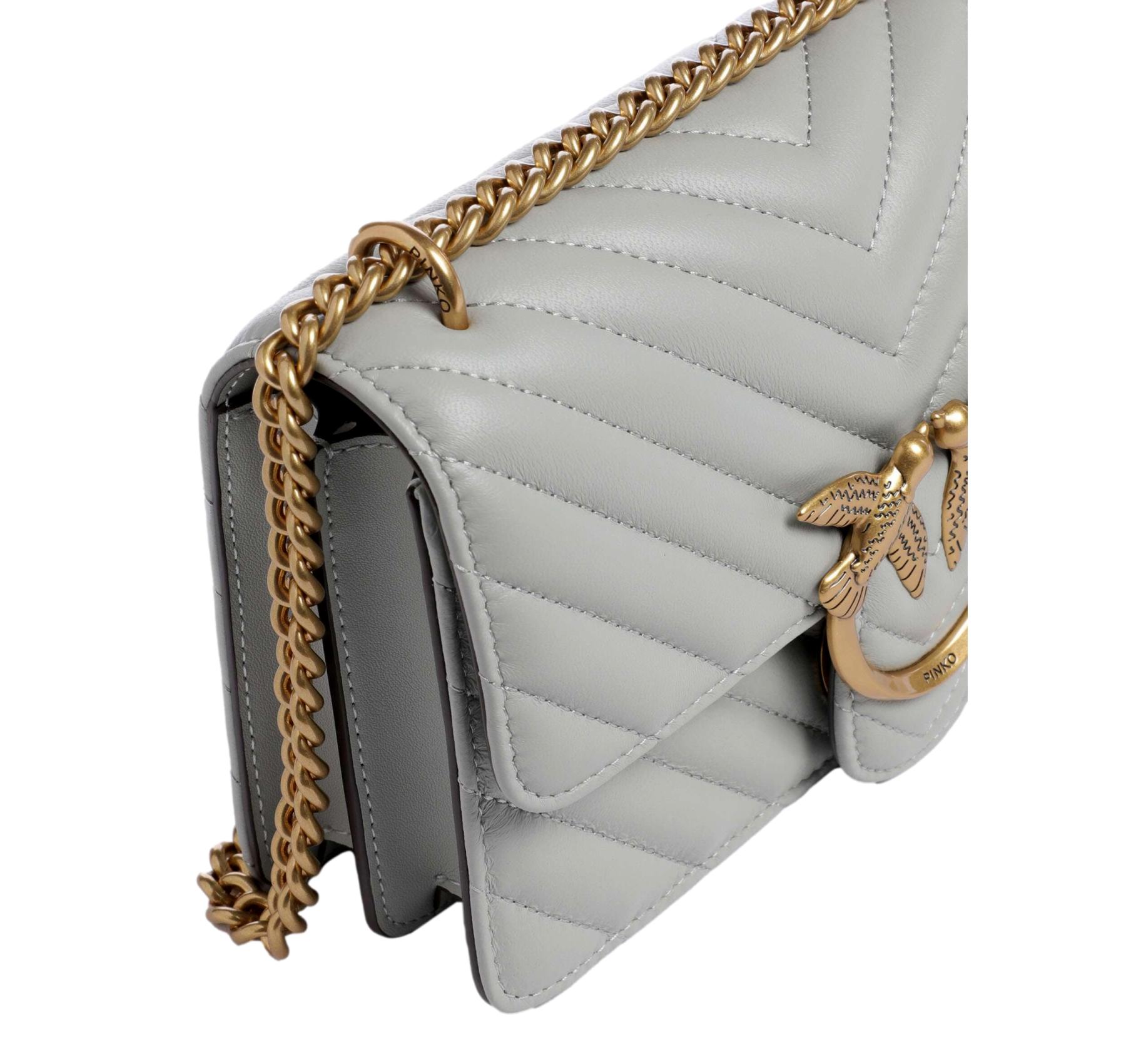 PINKO Borsa Donna Love One Mini Chevron 100074 Colore Grigio Perla K32Q