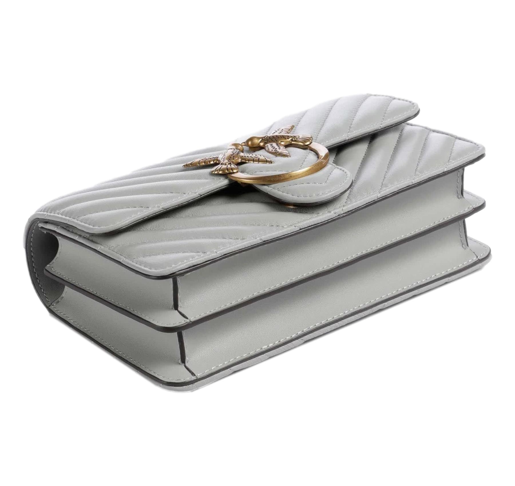 PINKO Borsa Donna Love One Mini Chevron 100074 Colore Grigio Perla K32Q