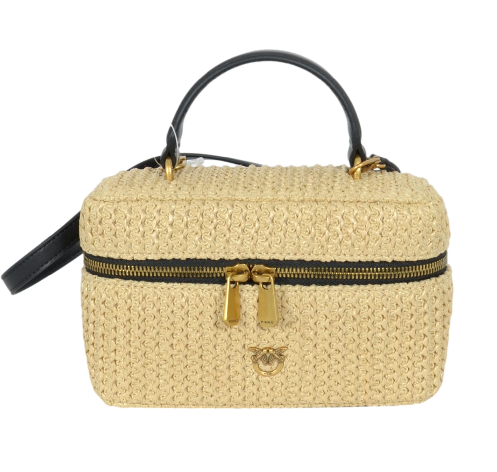PINKO Borsa Donna Vanity Soft Mini Rafia E Vitello 106382 Beige C24Q