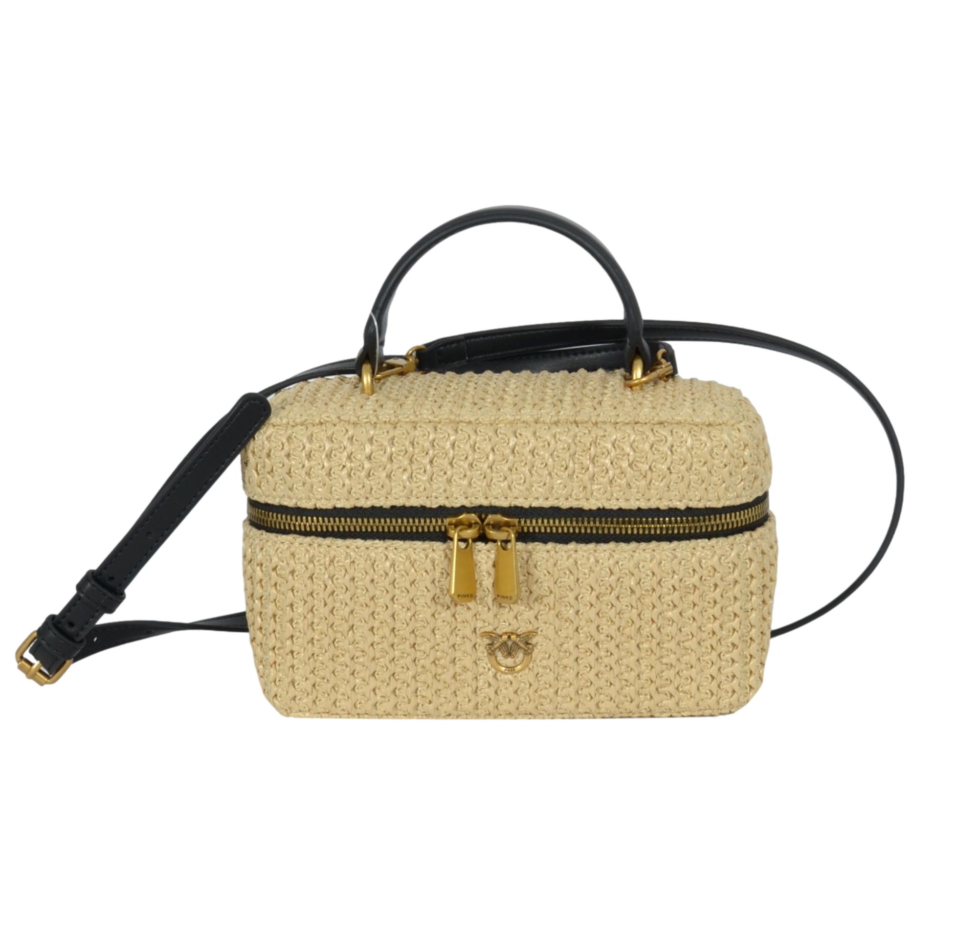 PINKO Borsa Donna Vanity Soft Mini Rafia E Vitello 106382 Beige C24Q