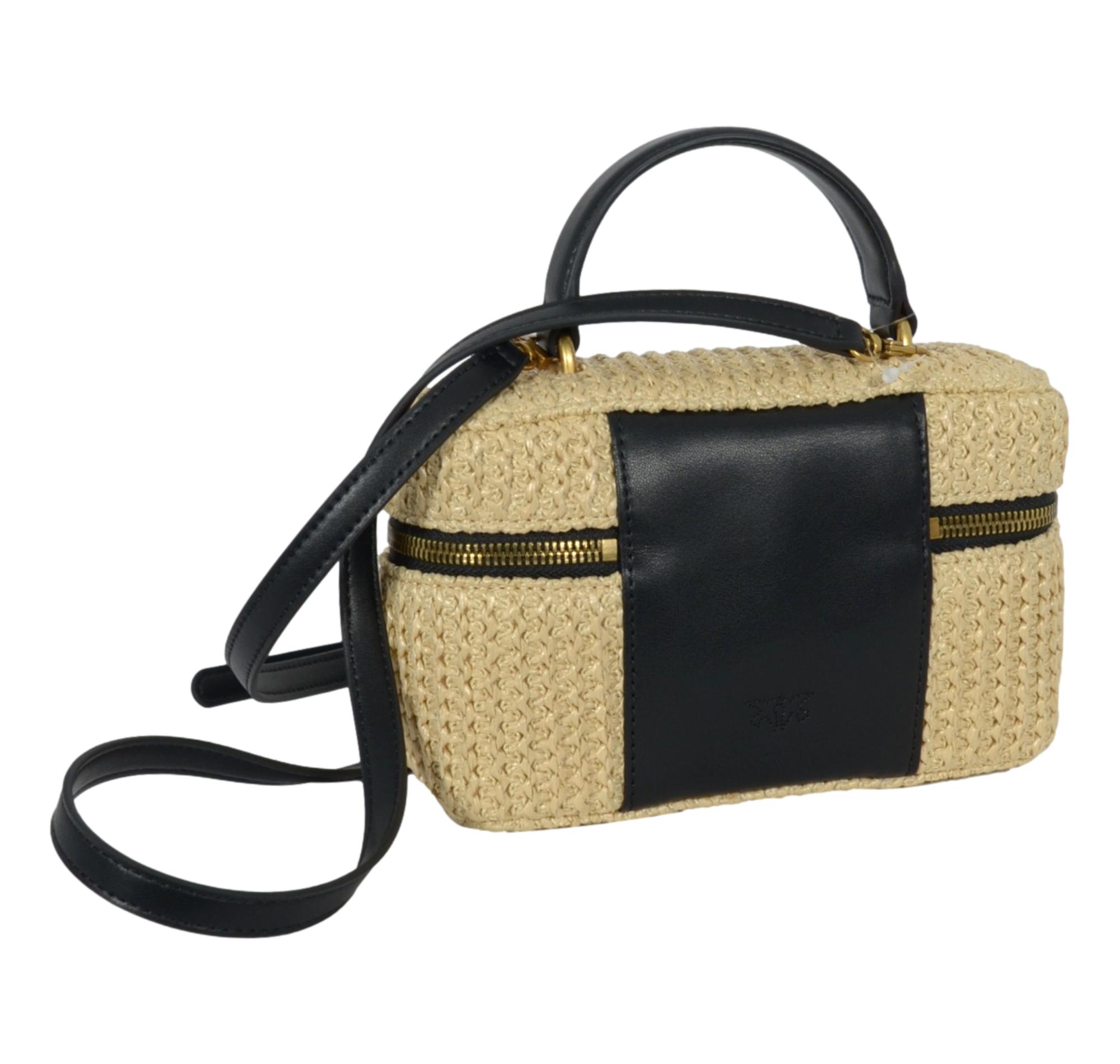 PINKO Borsa Donna Vanity Soft Mini Rafia E Vitello 106382 Beige C24Q