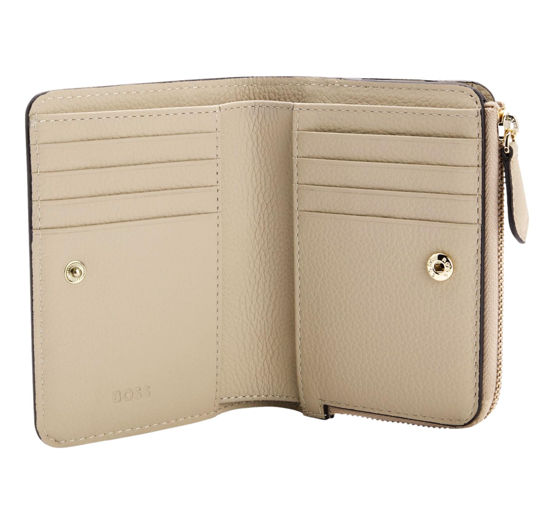 BOSS Portafoglio Donna Lenah Small Wallet 50558032 Pelle Martellata Colore Beige Chiaro